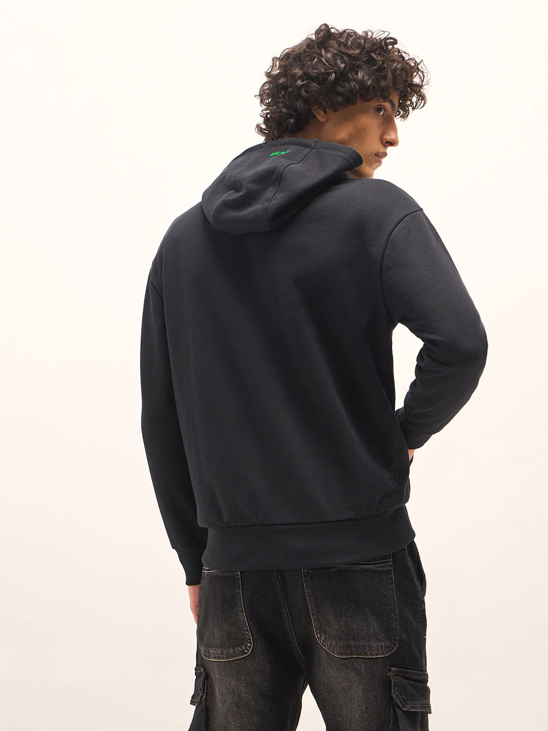 Men Black Relaxed Fit Hoodie - Image 2