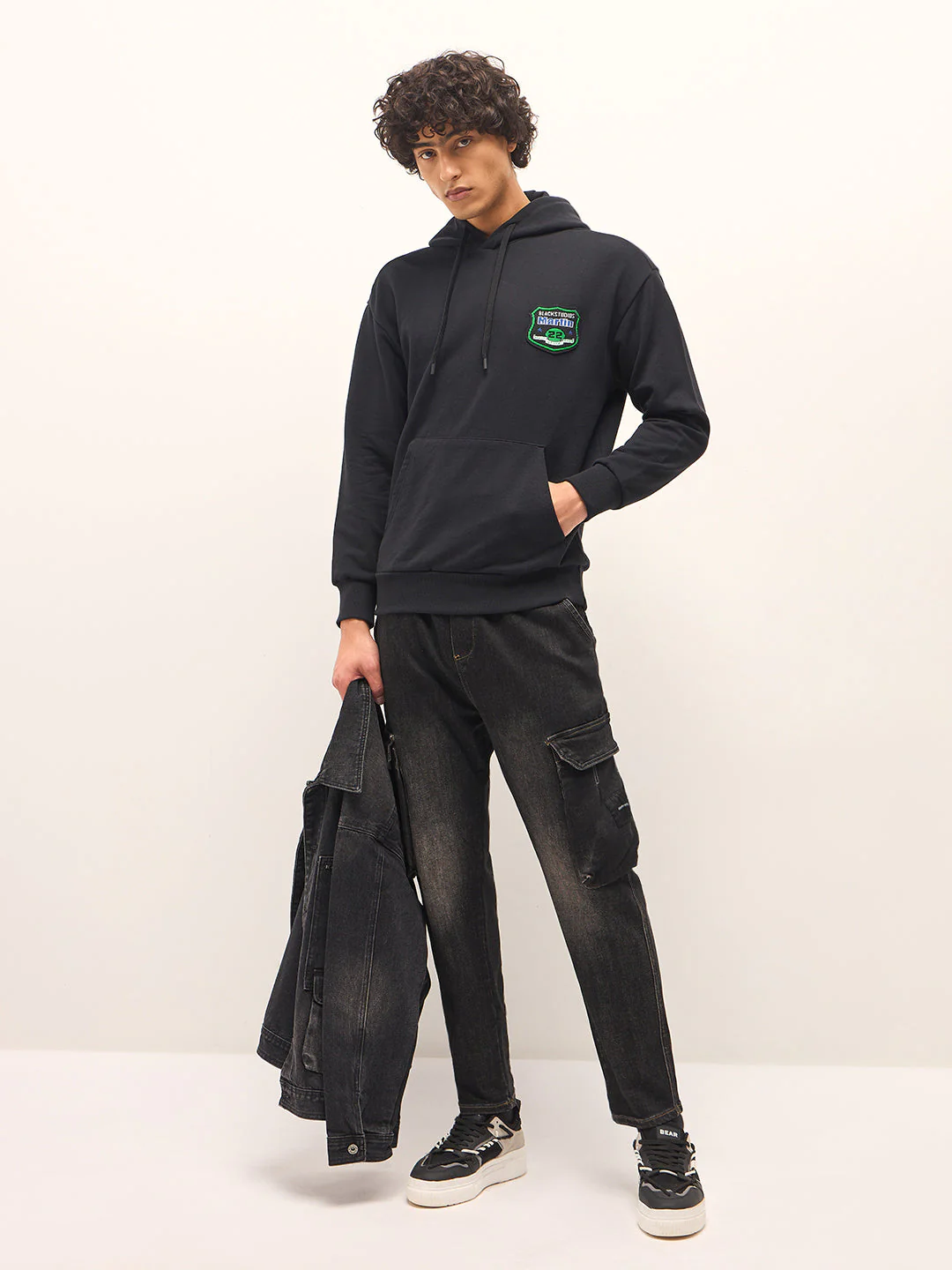 Men Black Relaxed Fit Hoodie - Image 4