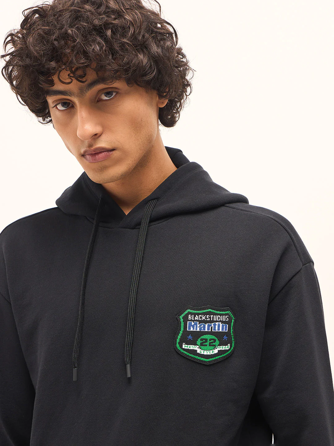 Men Black Relaxed Fit Hoodie - Image 5