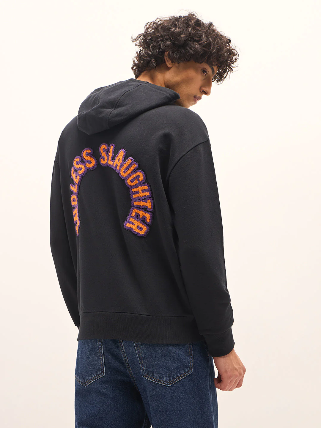 Men Black Relaxed Fit Hoodie - Image 3