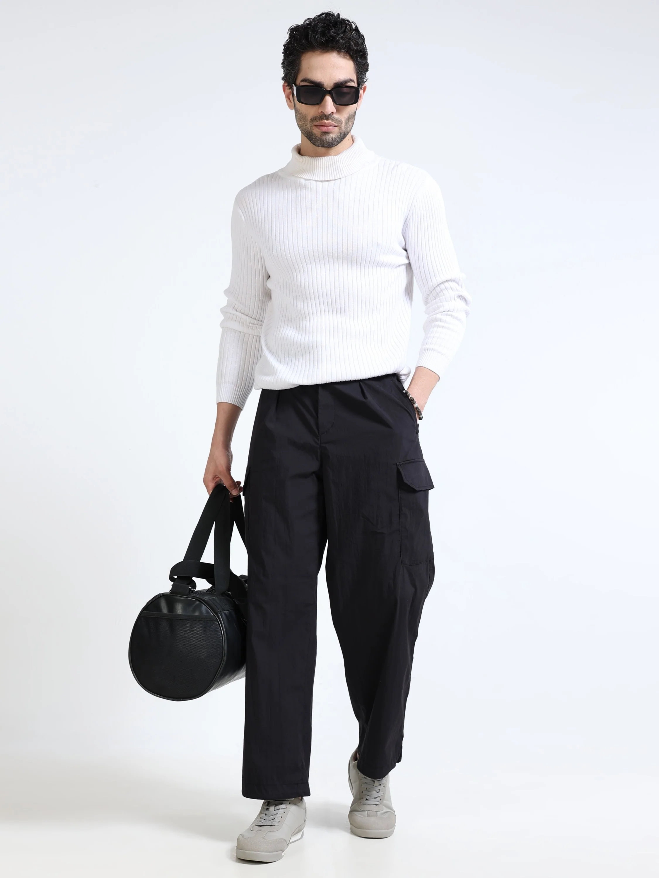 Men Black Parachute Cargo Pants - Image 2