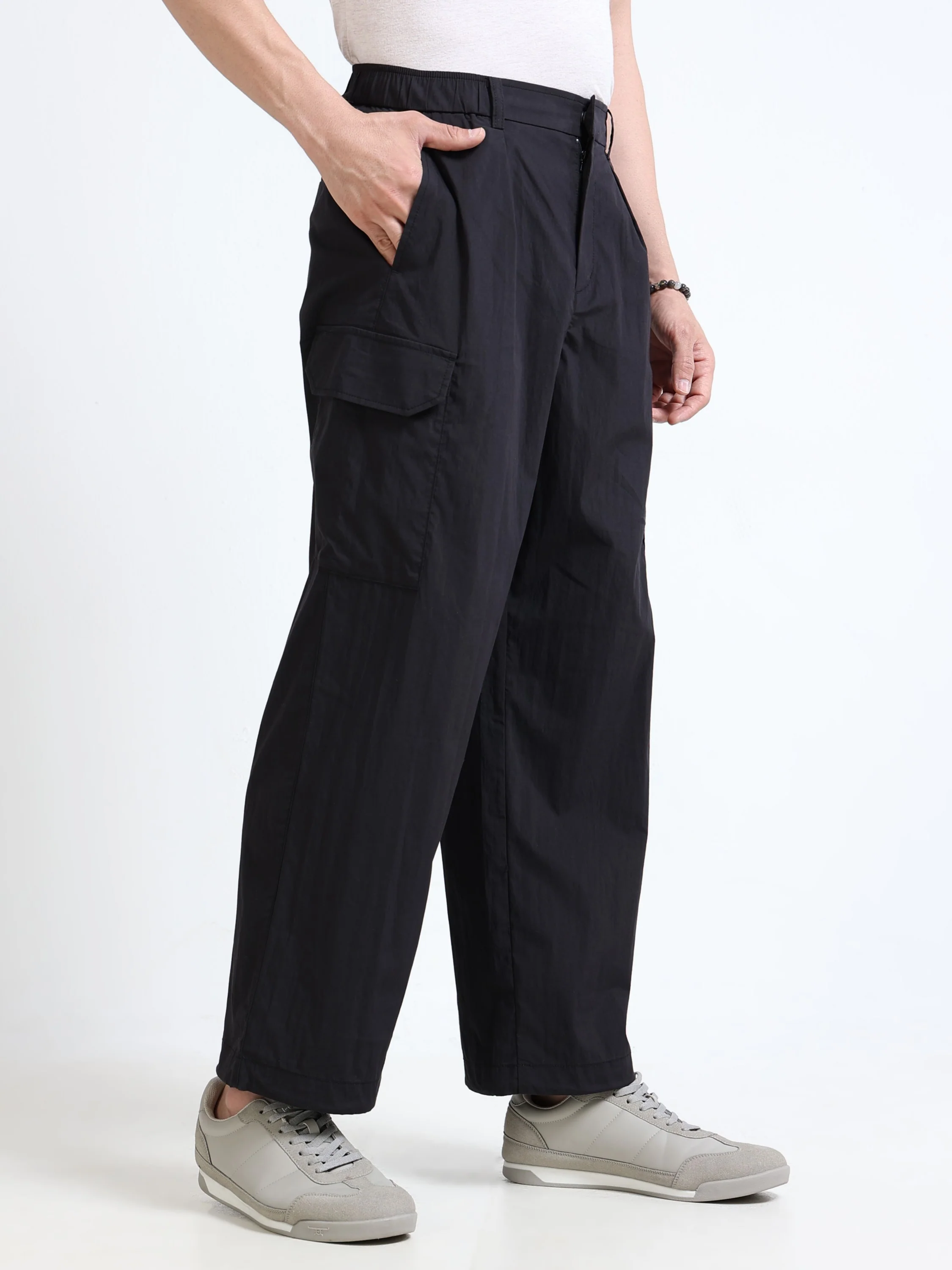 Men Black Parachute Cargo Pants - Image 5