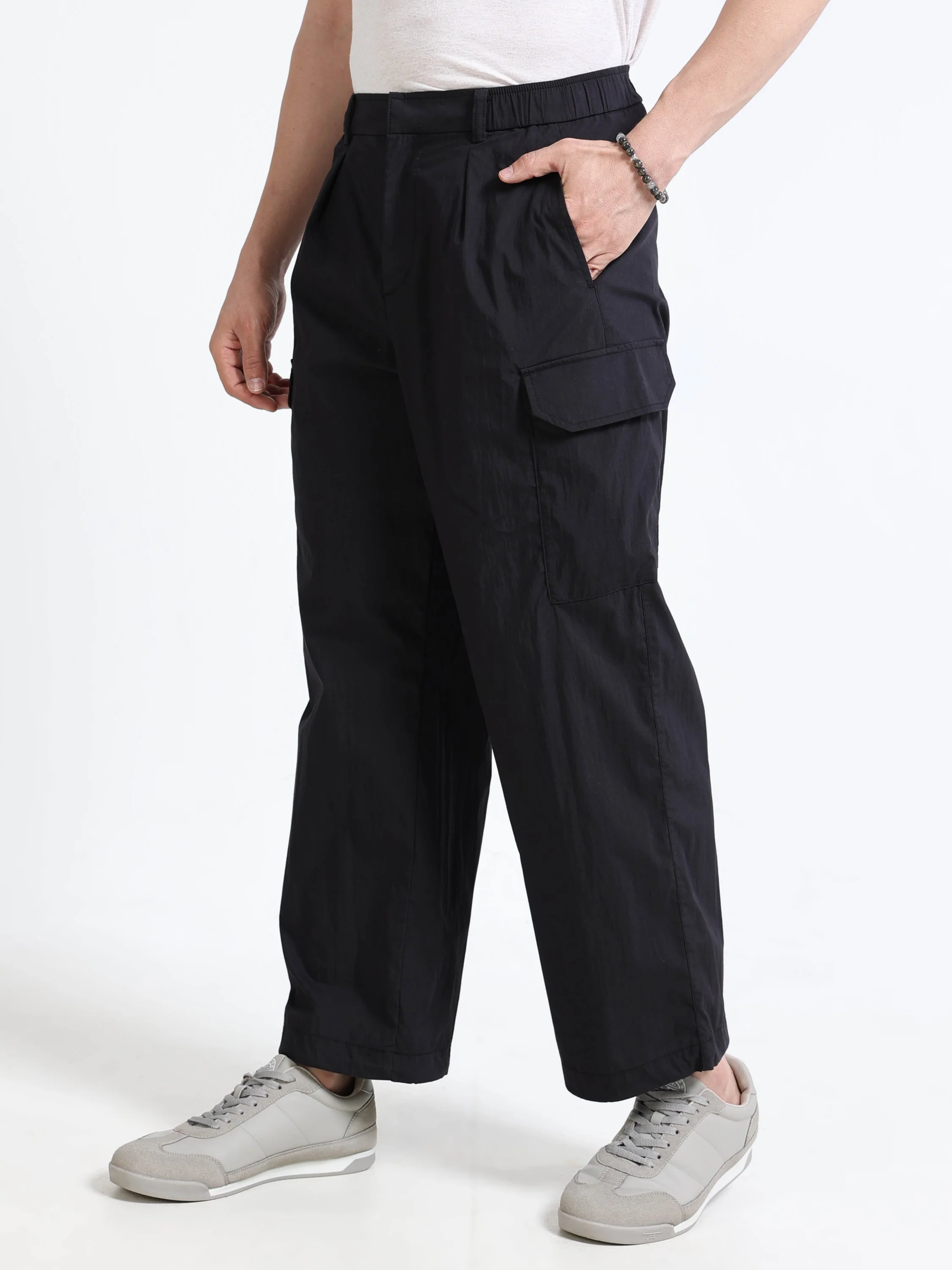 Men Black Parachute Cargo Pants - Image 6