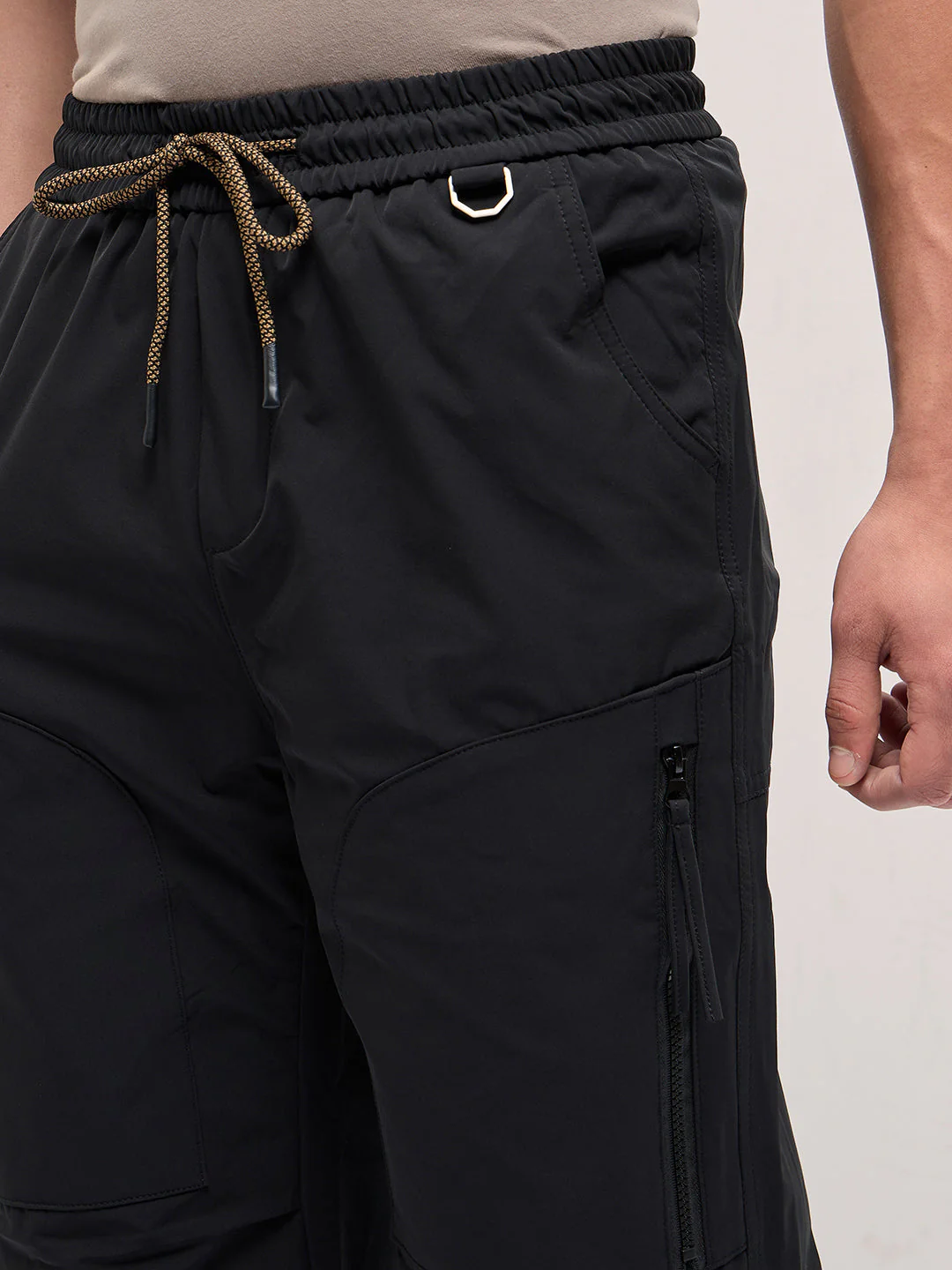 Men Black Relaxed Fit Polyester Cargo Pants - Image 5
