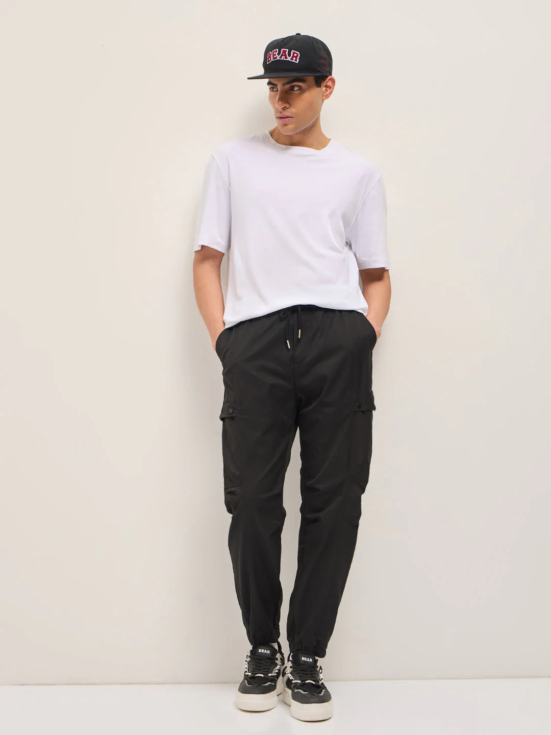 Men Black Relaxed Fit Polyester Cargo Pants - Image 4