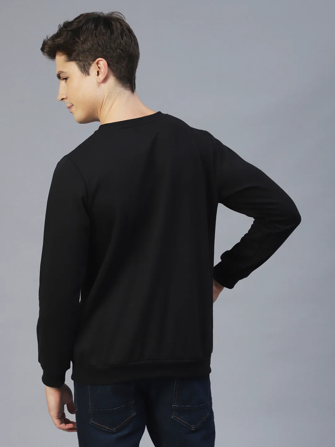Men Black Round Neck Sweatshirt - Image 2