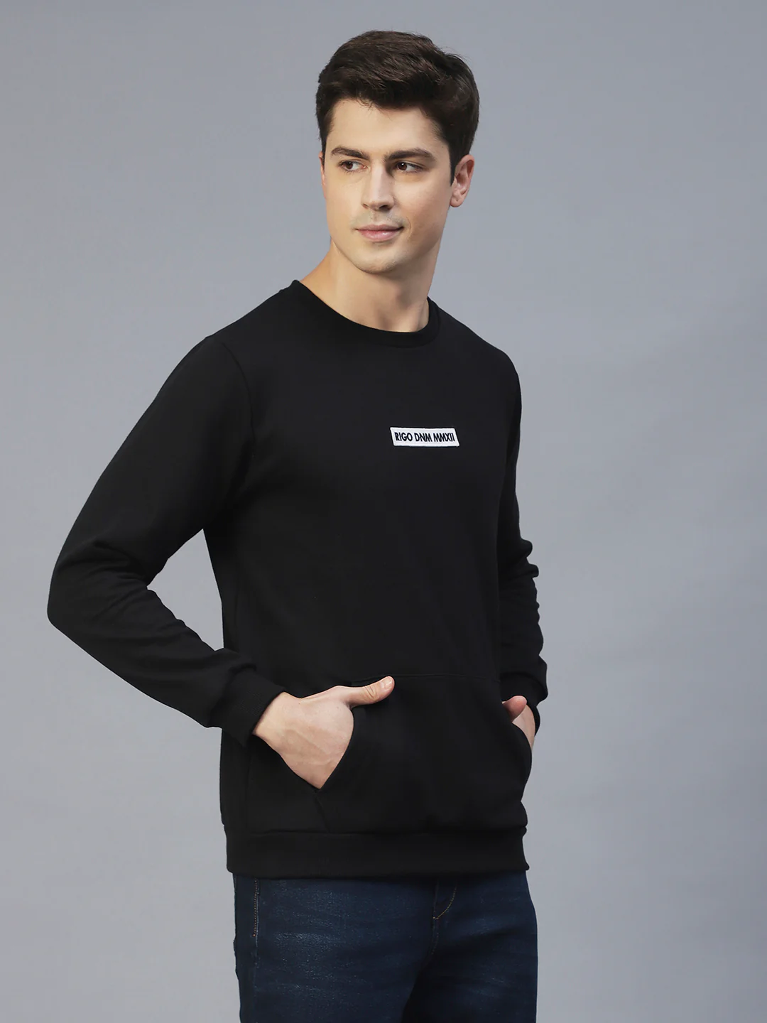Men Black Round Neck Sweatshirt - Image 3