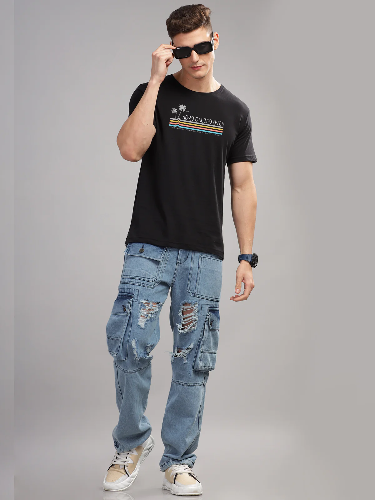 Men Black Round Neck T Shirt