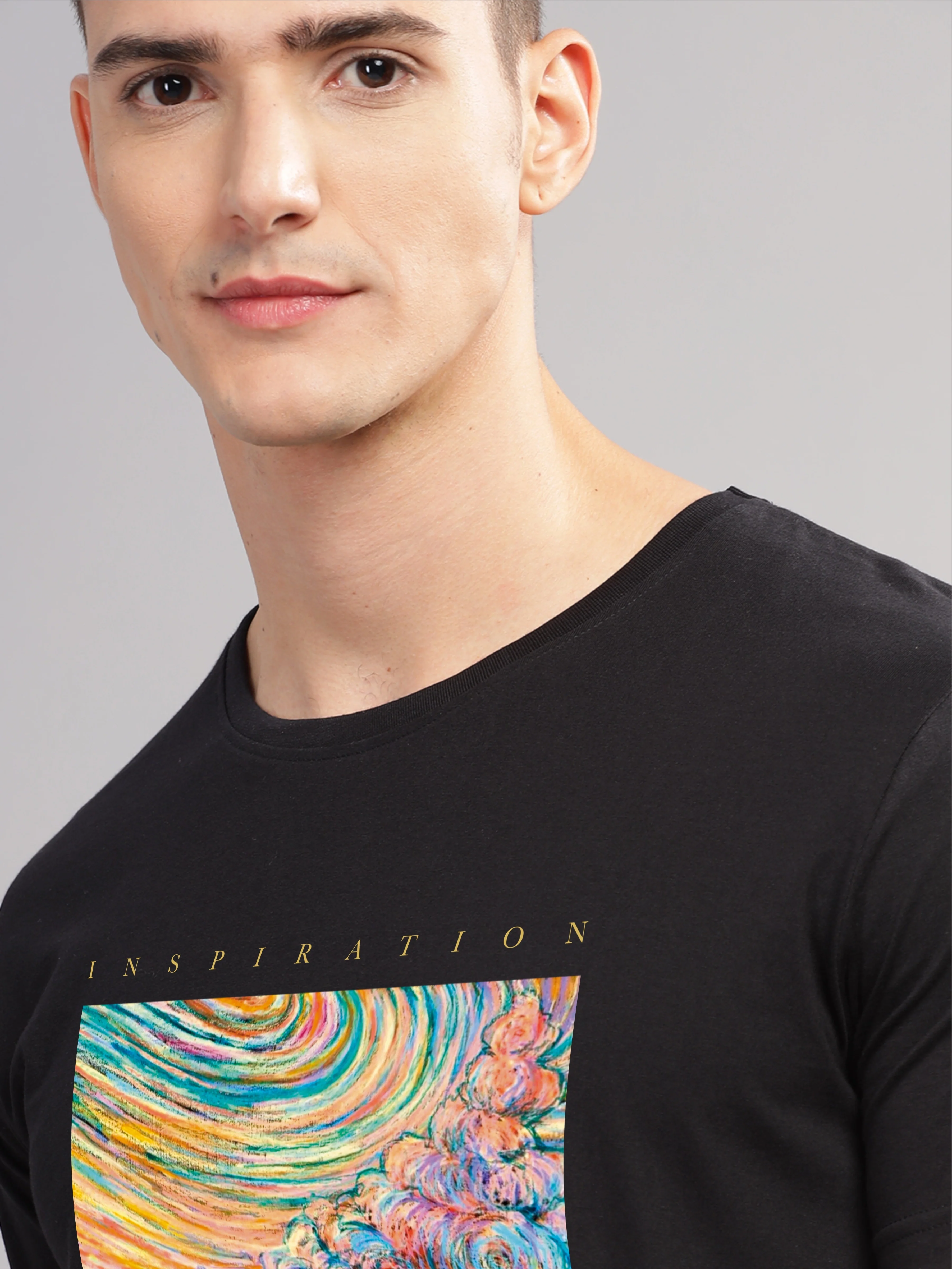 Men Black Round Neck T Shirt - Image 2