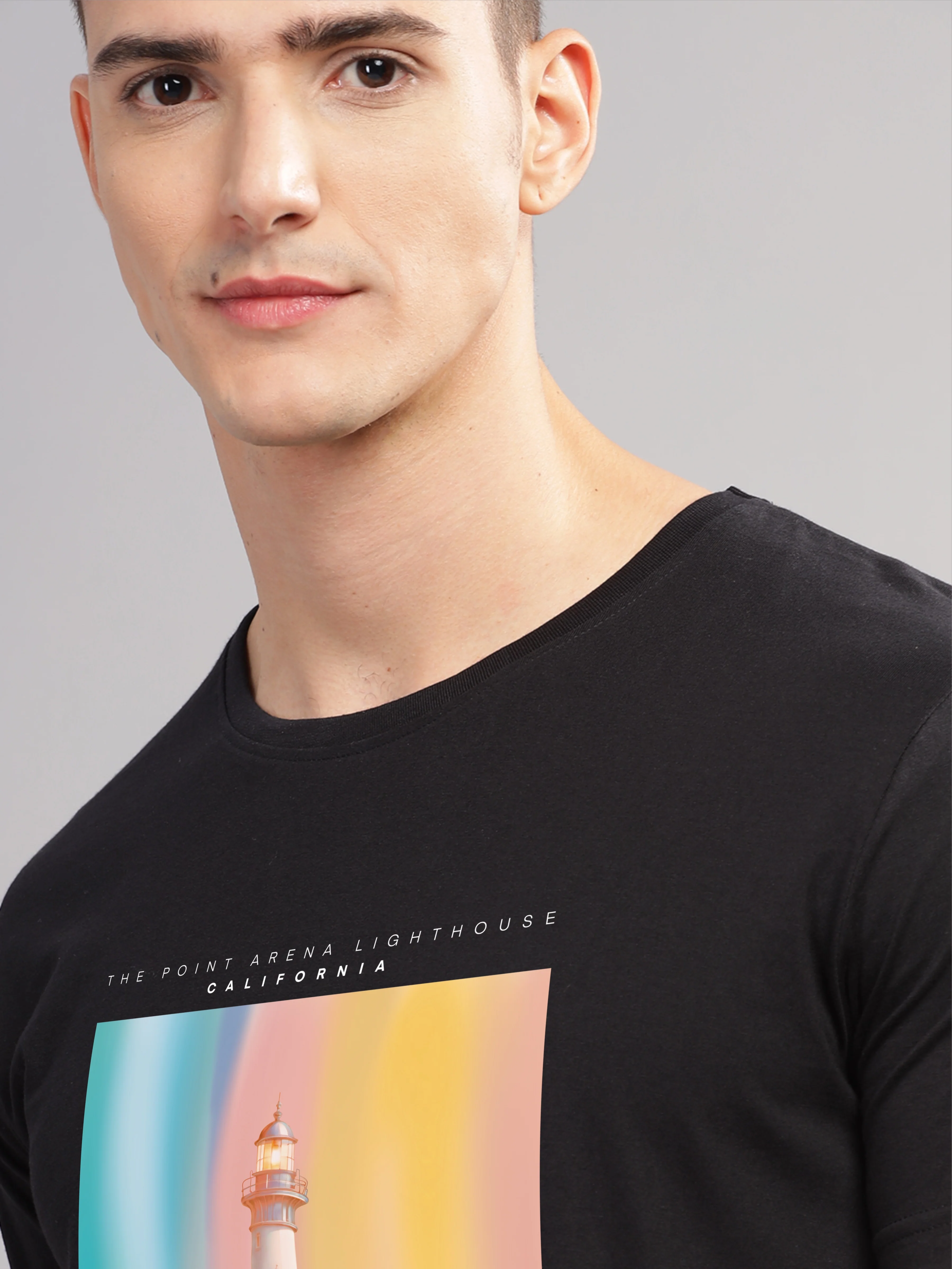 Men Black Round Neck T Shirt - Image 3