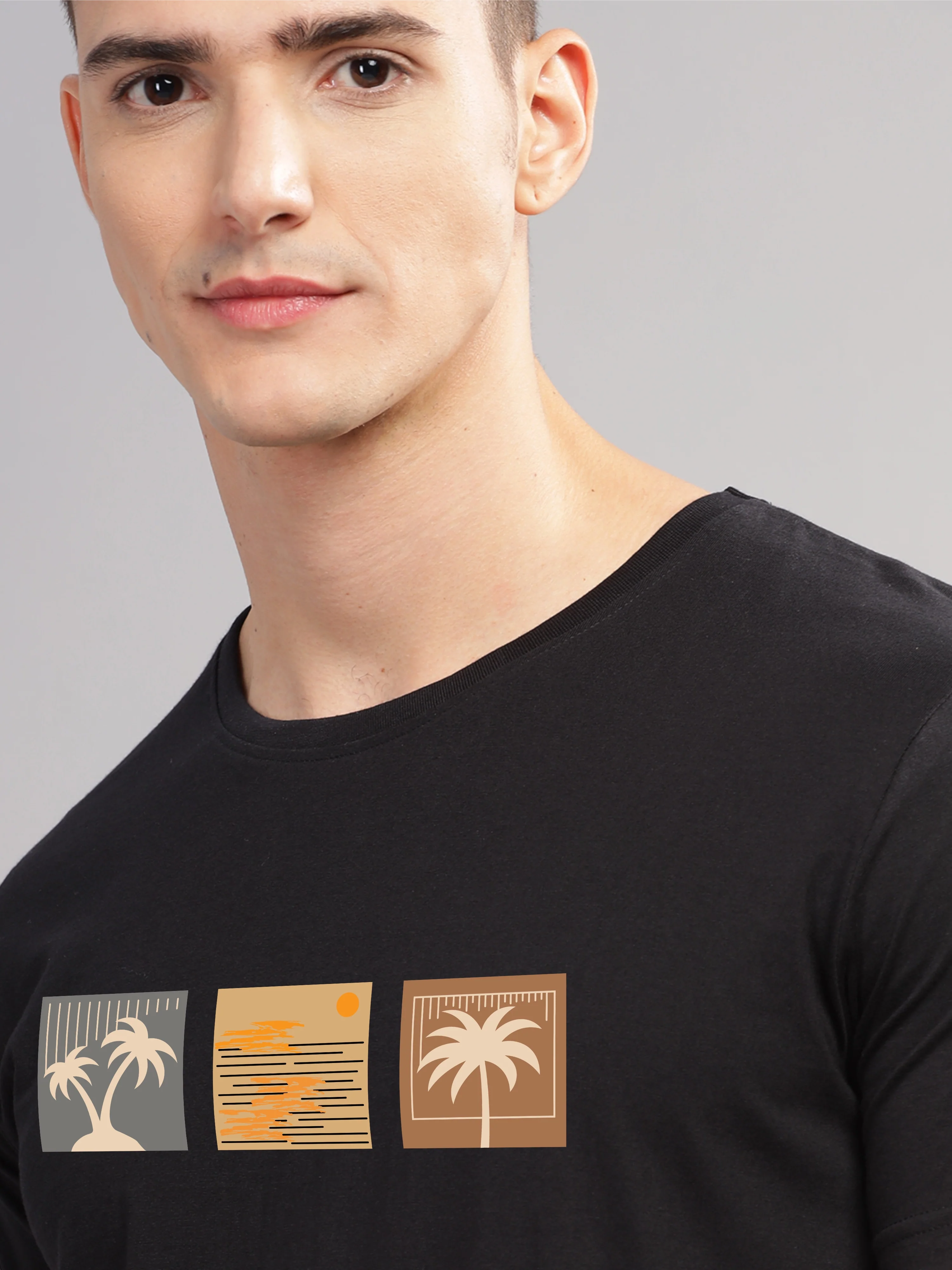 Men Black Round Neck T Shirt - Image 2