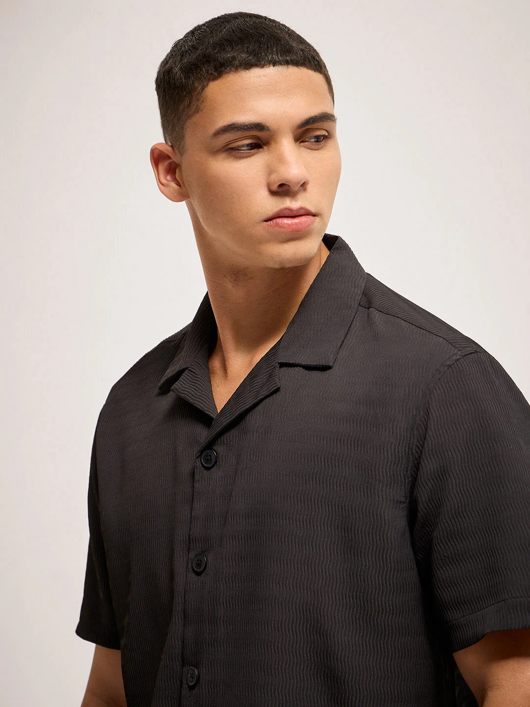 Men Black Self Design Regular Fit Casual Shirt - Image 4