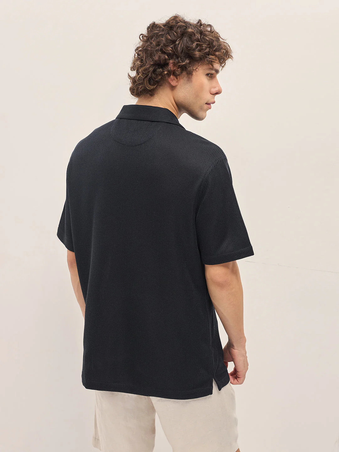 Men Black Self Design Regular Fit Casual Shirt - Image 2
