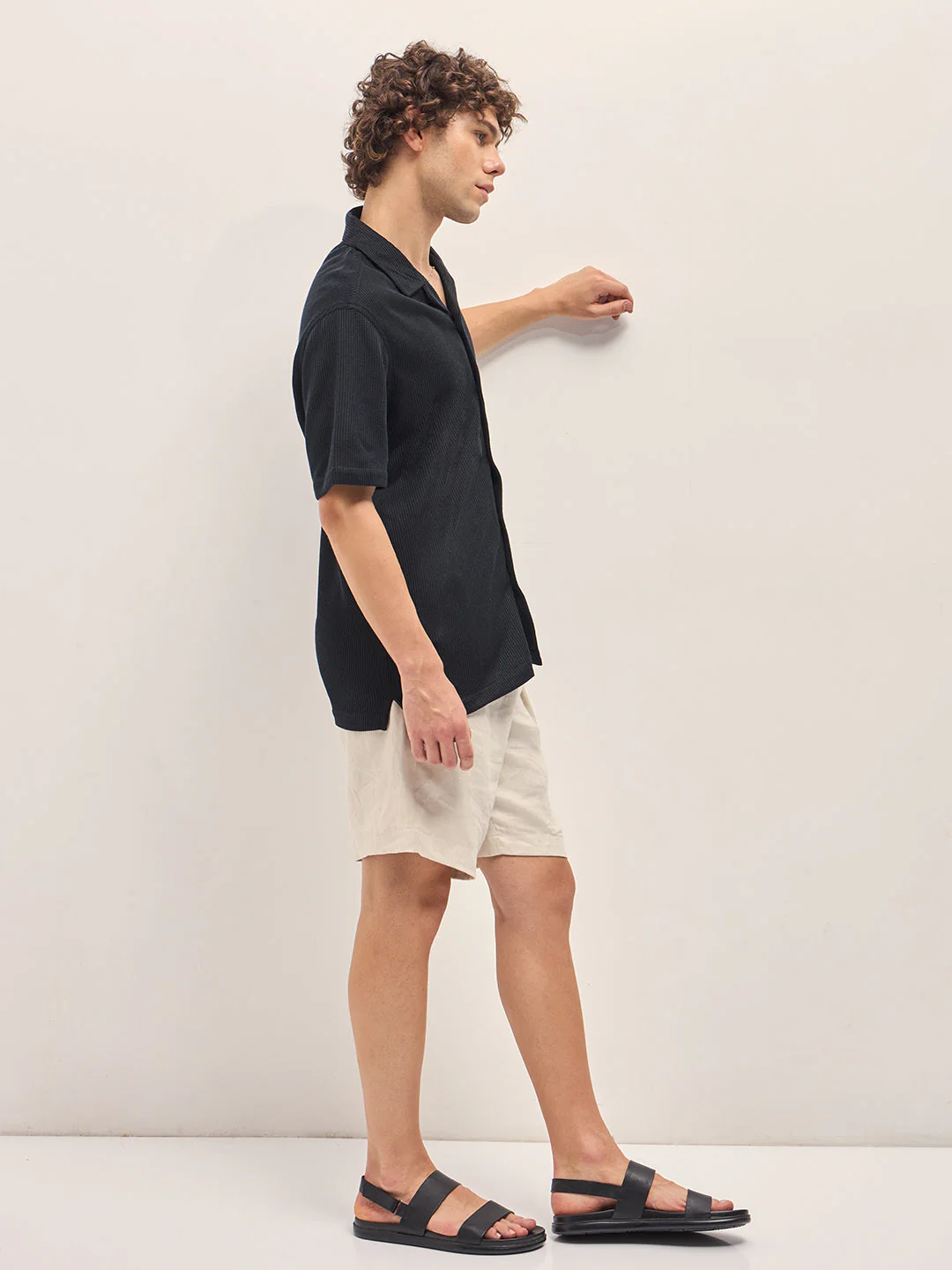 Men Black Self Design Regular Fit Casual Shirt - Image 3