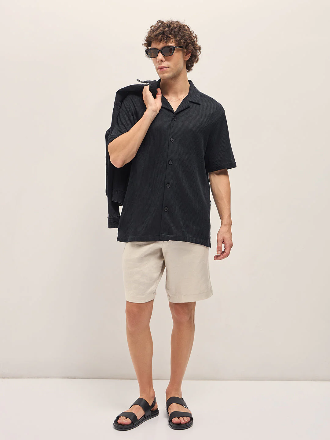 Men Black Self Design Regular Fit Casual Shirt - Image 4