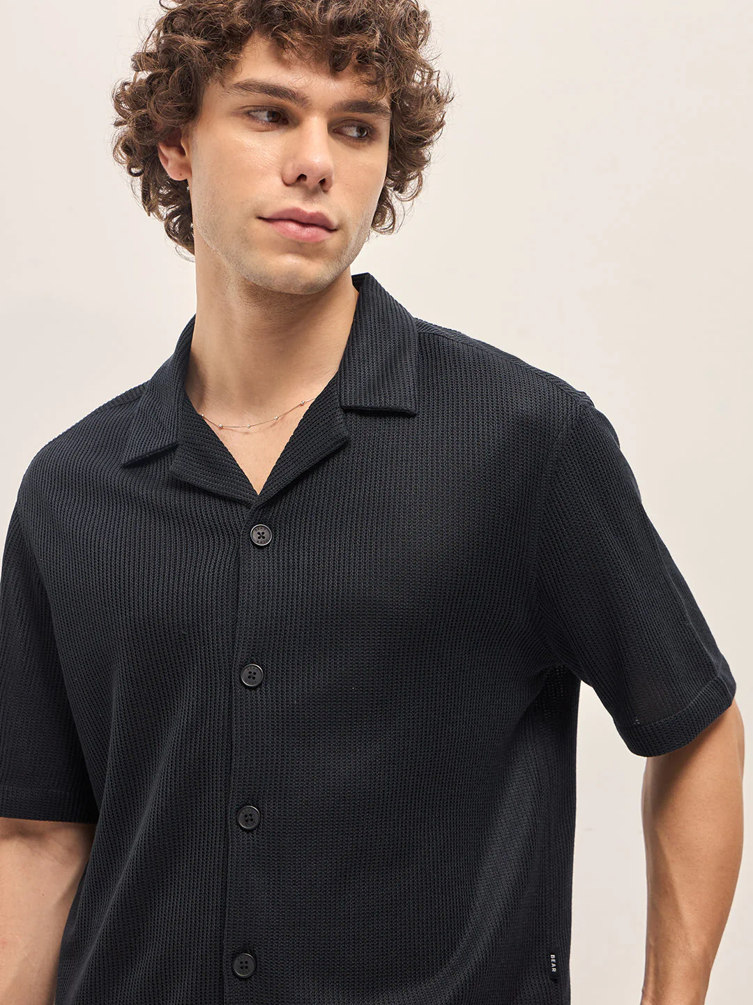 Men Black Self Design Regular Fit Casual Shirt - Image 5