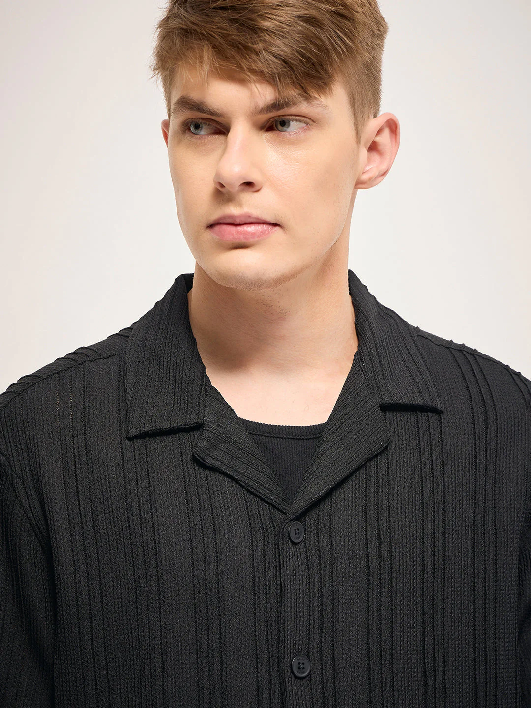 Men Black Self Design Regular Fit Casual Shirt - Image 4