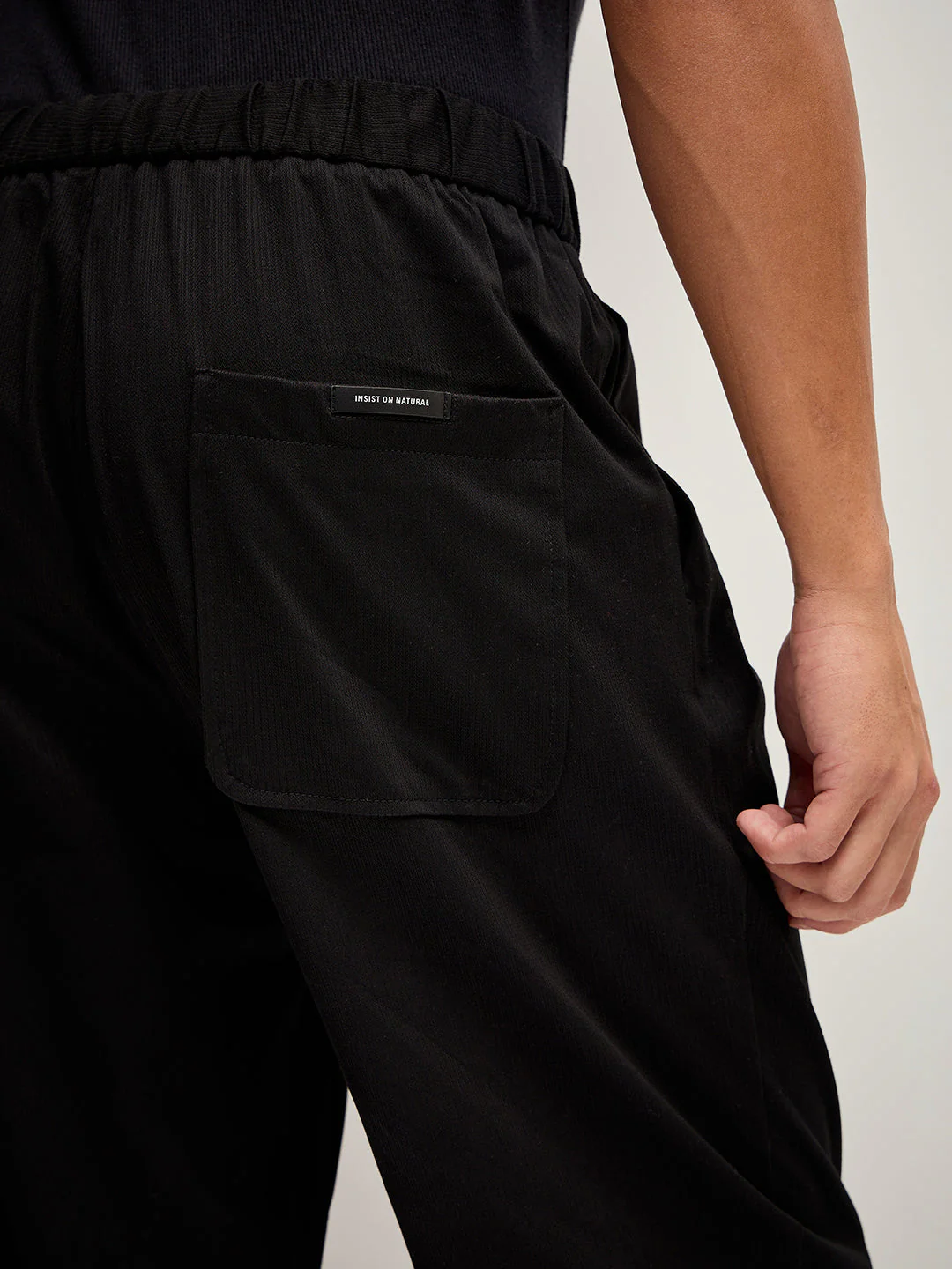 Men Black Self Design Regular Fit Mid-Rise Casual Pant - Image 6