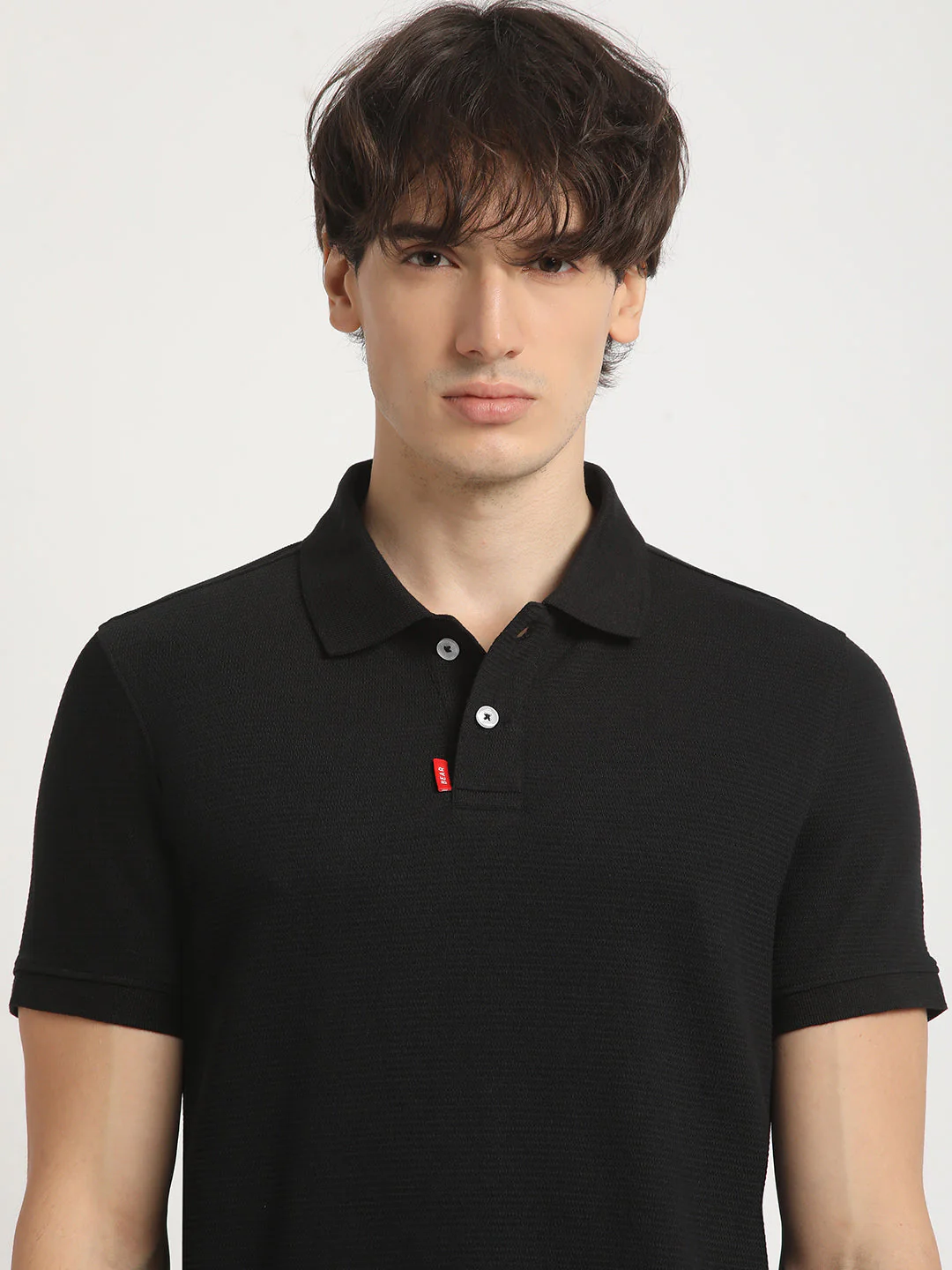 Men Black Self Design Regular Fit Polo Collar Tshirt - Image 6