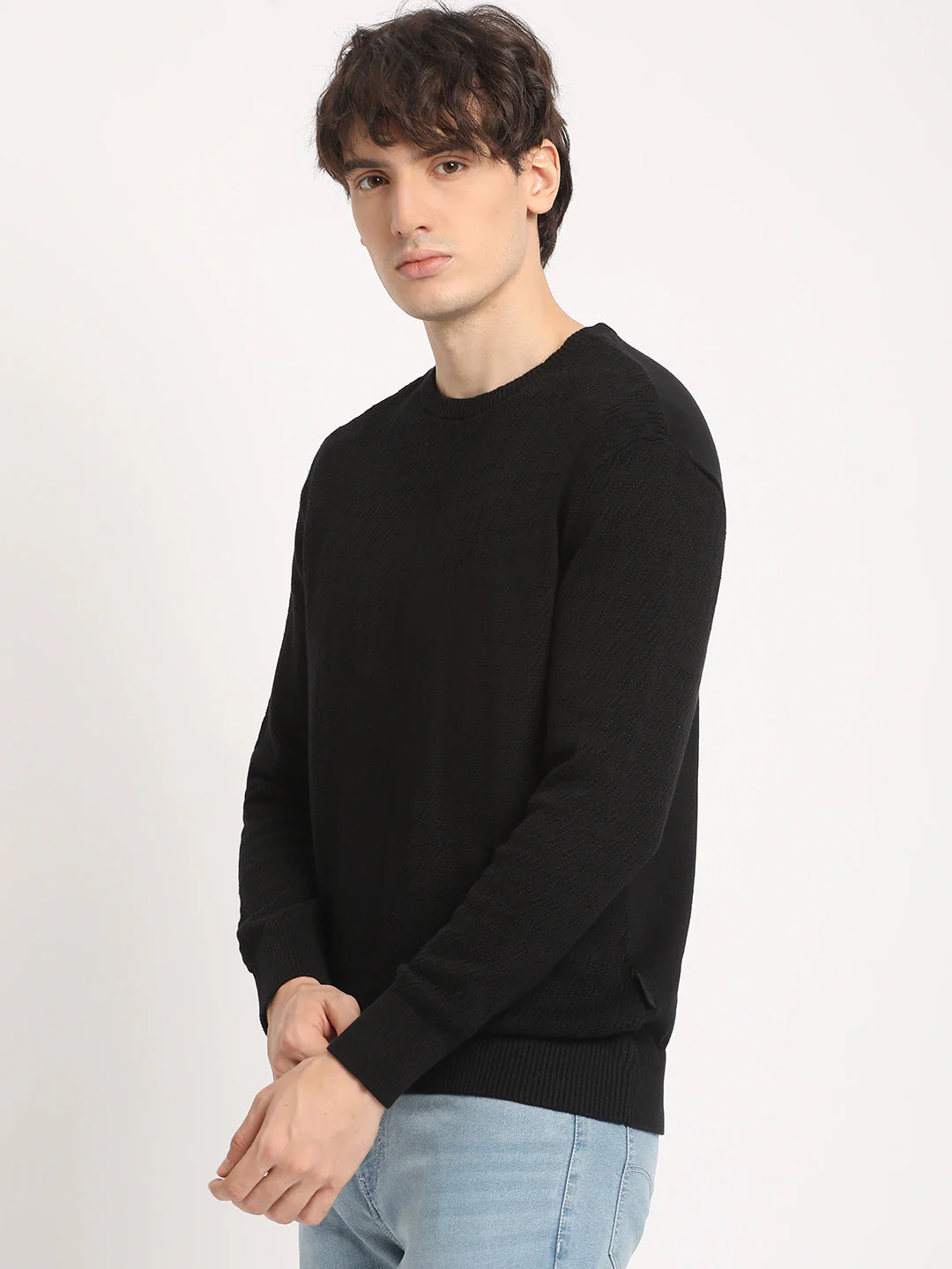 Men Black Self Design Relaxed Fit T-shirt - Image 3