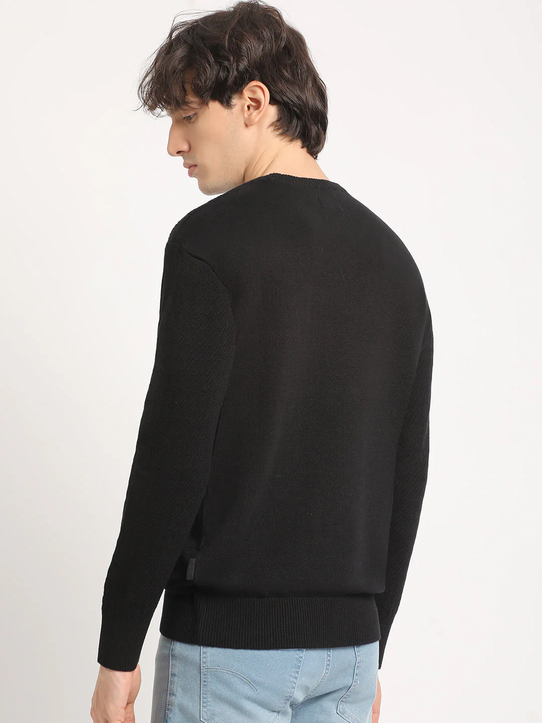 Men Black Self Design Relaxed Fit T-shirt - Image 4