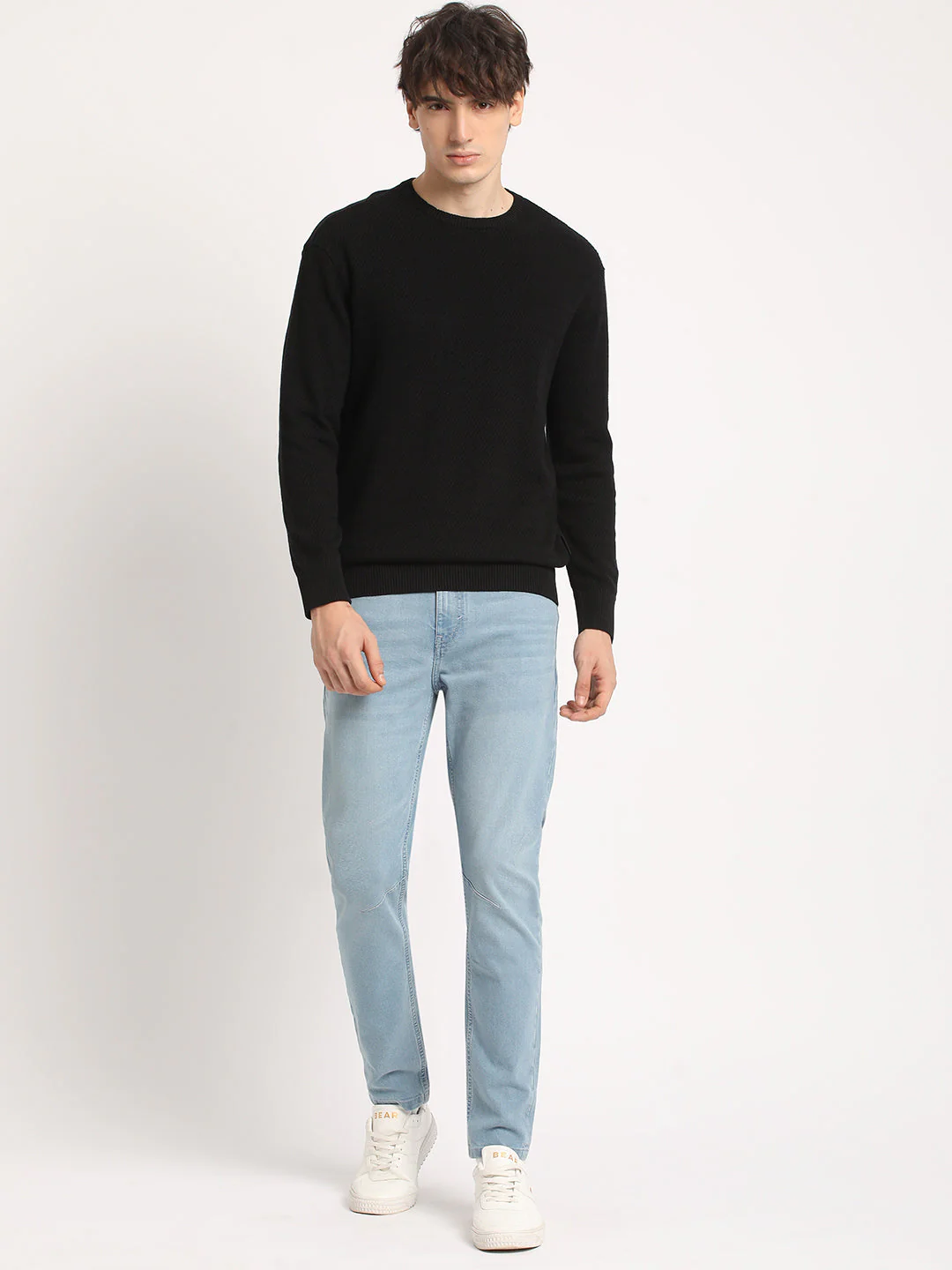 Men Black Self Design Relaxed Fit T-shirt - Image 5