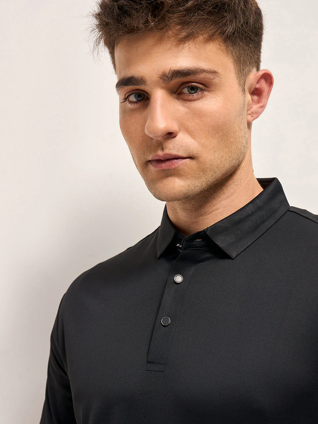 Men Black Self Design Slim Fit Classic Polo T-shirt - Image 5