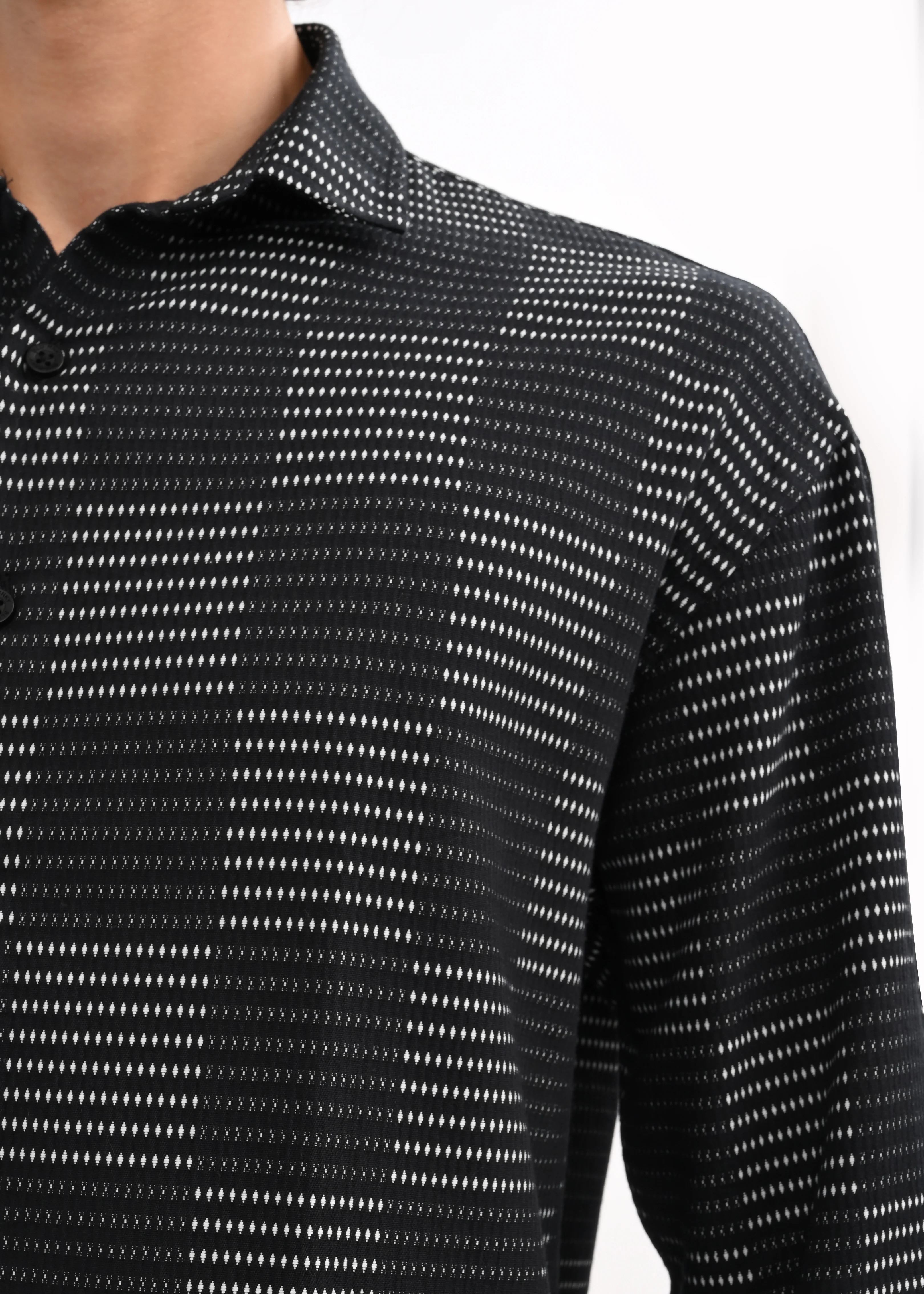 Men Black Self Jacquard Shirt - Image 3