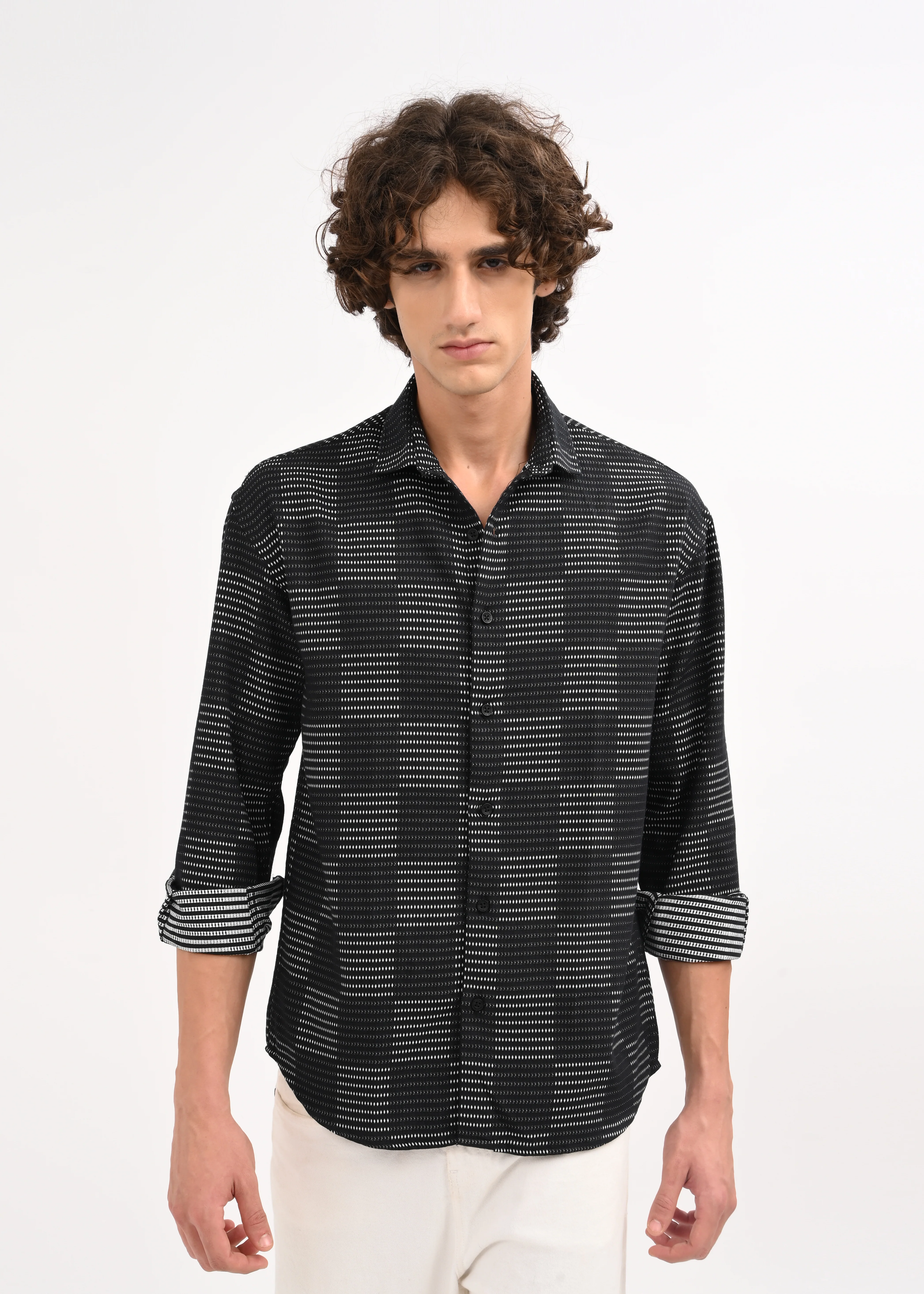 Men Black Self Jacquard Shirt - Image 7