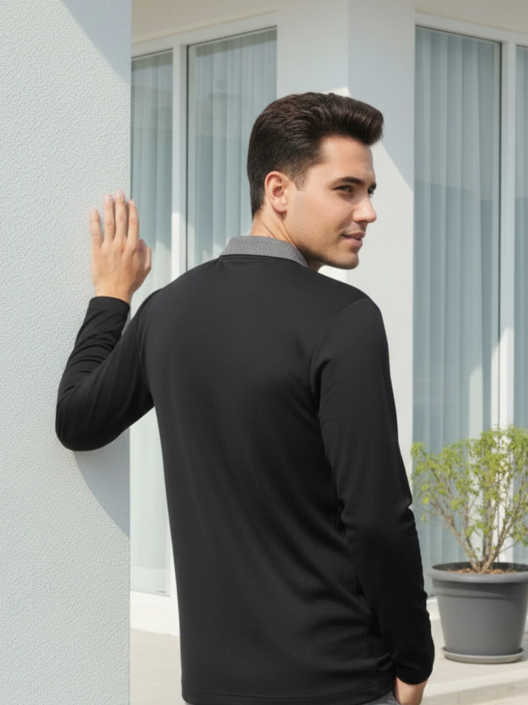 Men Black Semi-Formal Wear T-Shirt - Image 2
