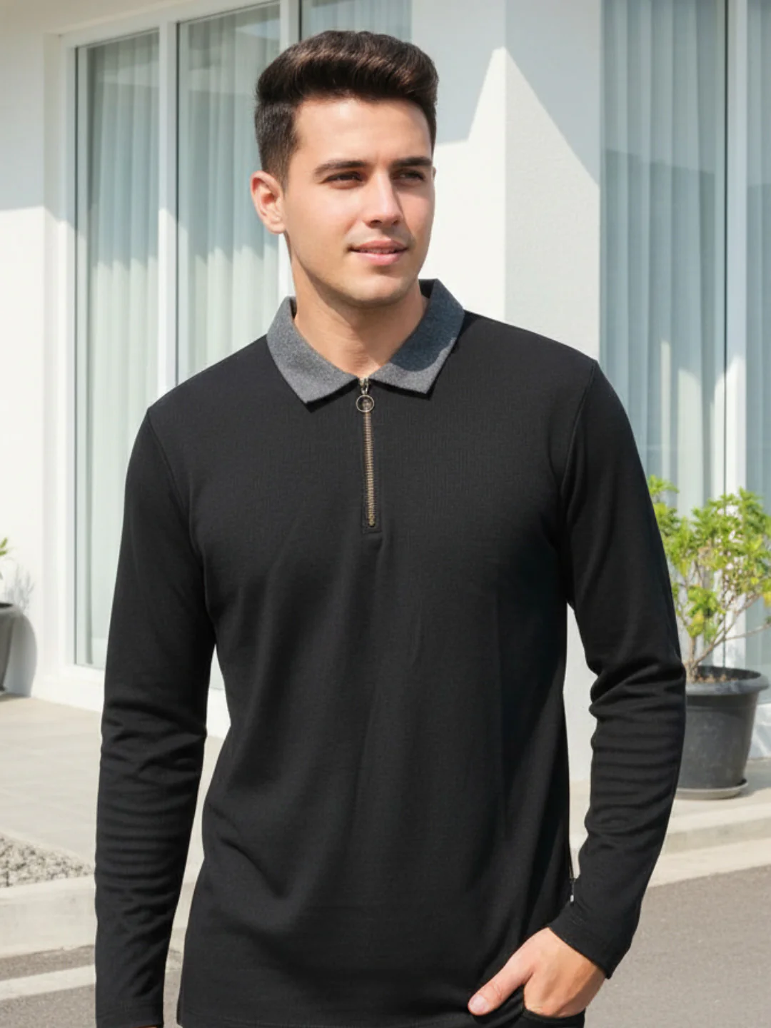 Men Black Semi-Formal Wear T-Shirt - Image 4