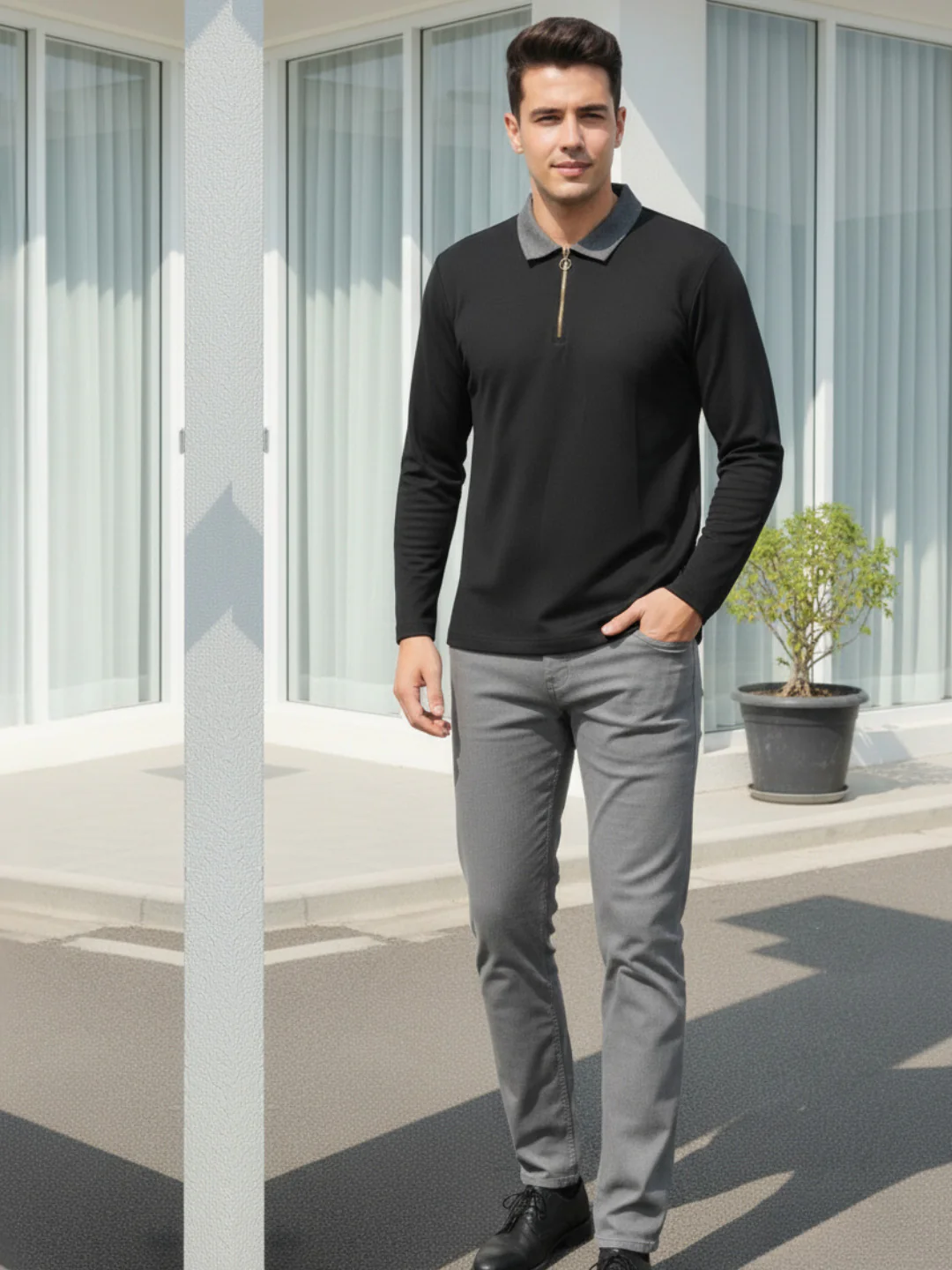 Men Black Semi-Formal Wear T-Shirt - Image 5