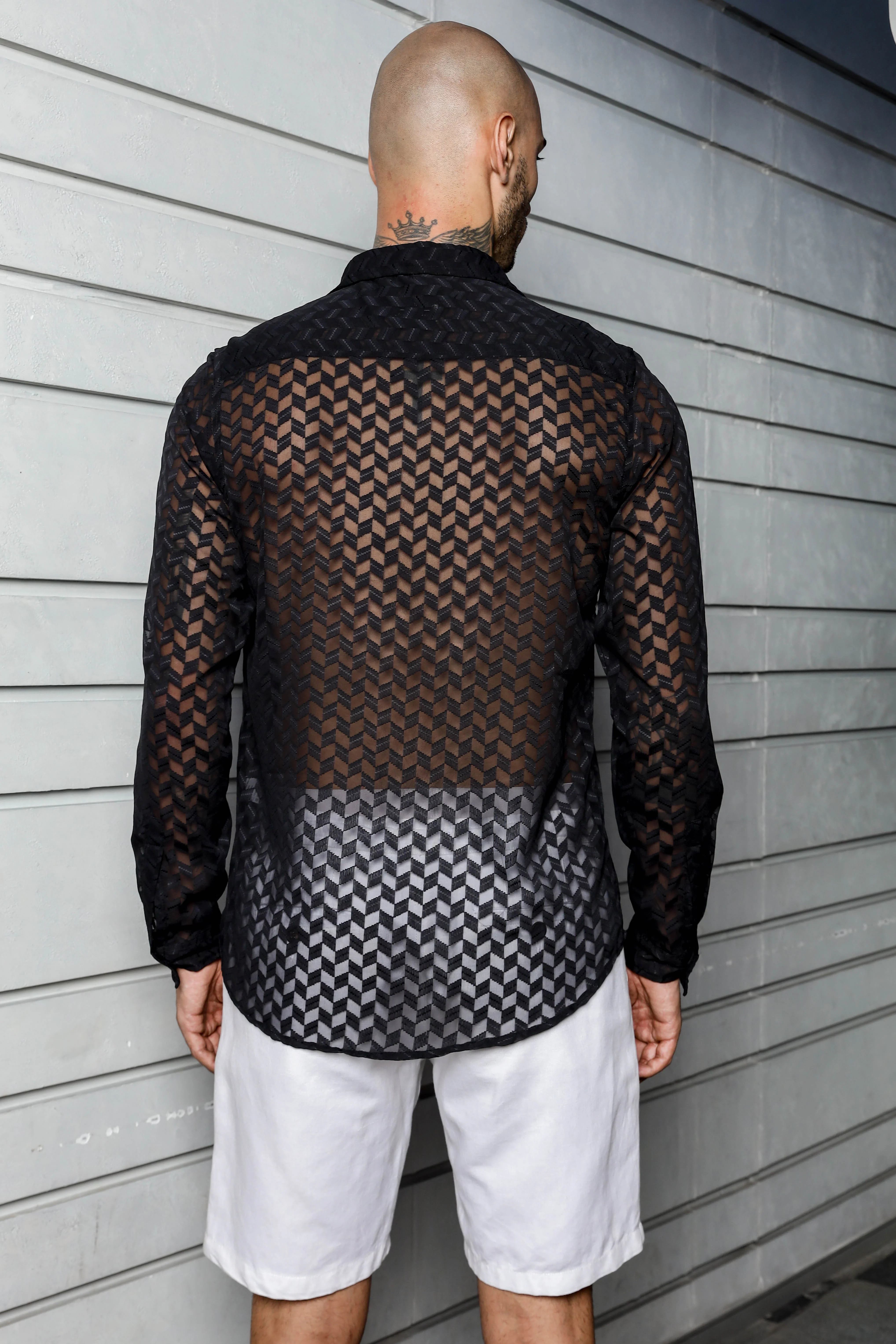 Men Black Semi Sheer Shirt - Image 3