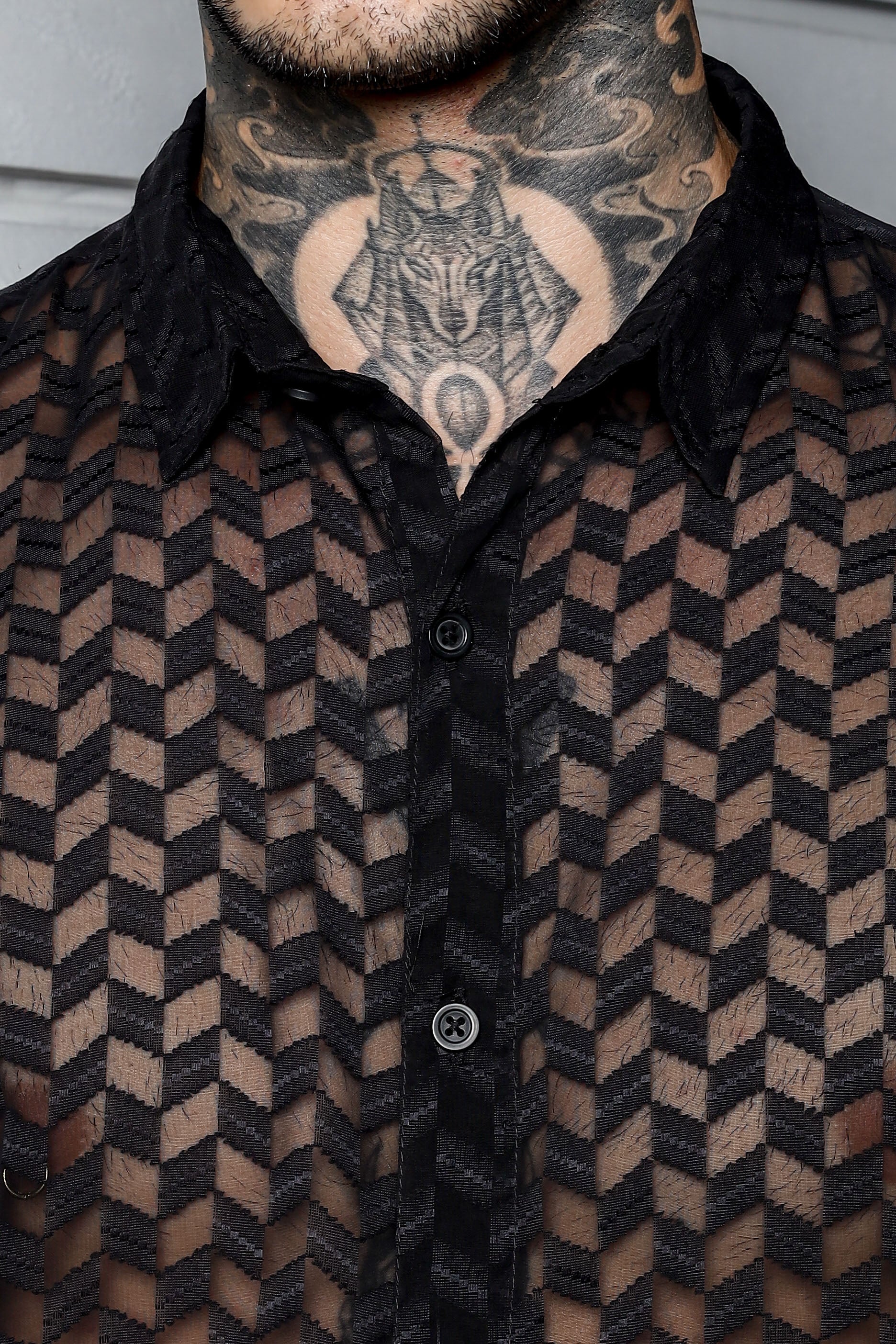 Men Black Semi Sheer Shirt - Image 4