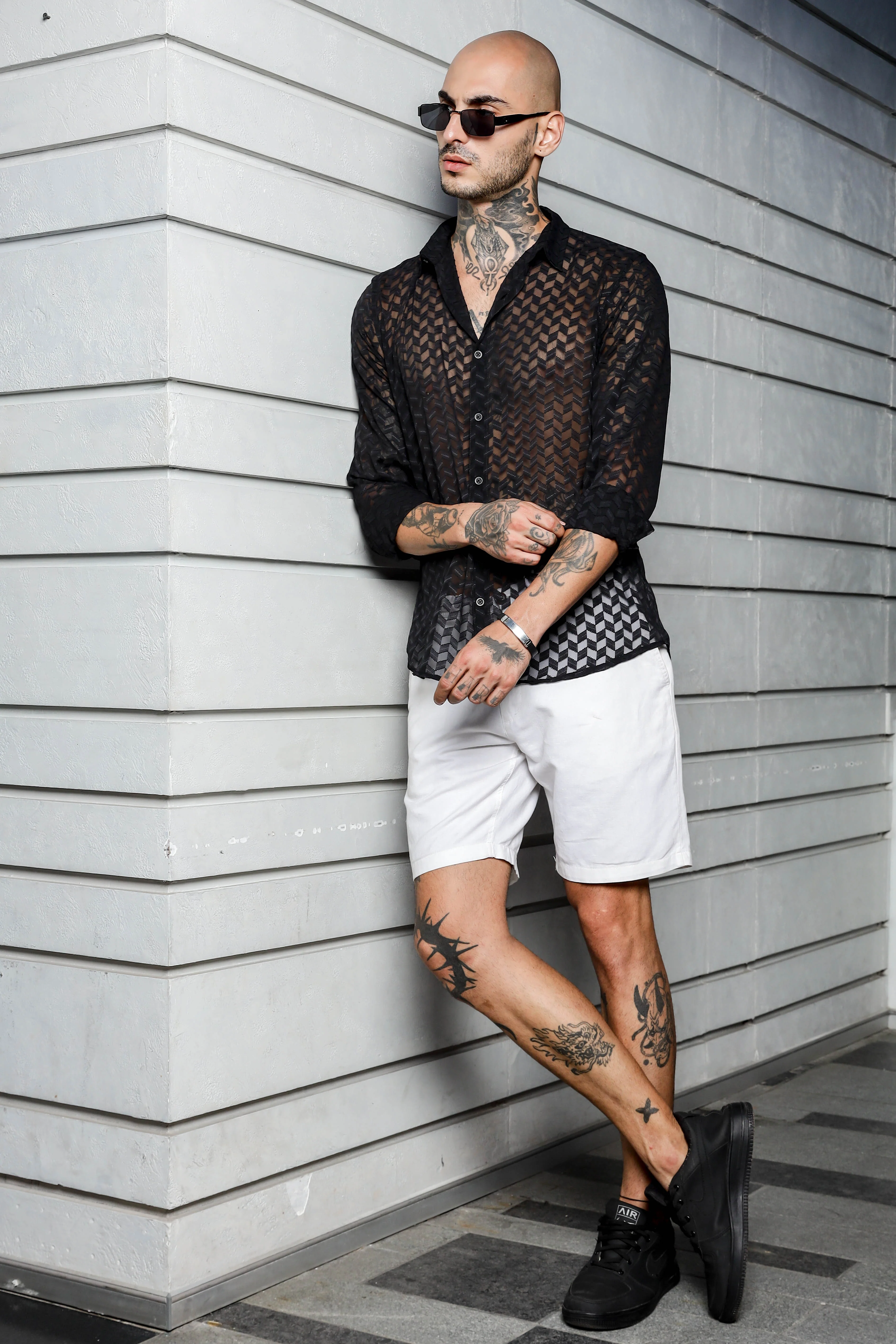 Men Black Semi Sheer Shirt - Image 6