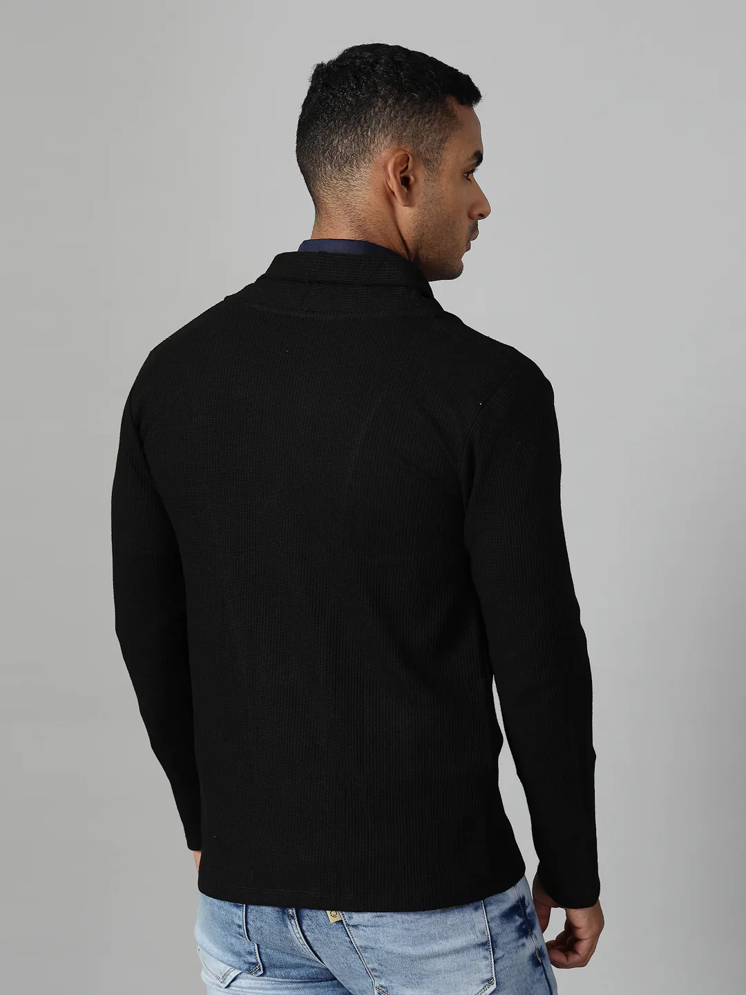 Men Black Shawl Collar Shrug - Image 2
