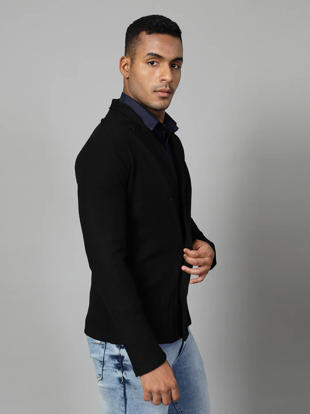 Men Black Shawl Collar Shrug - Image 3