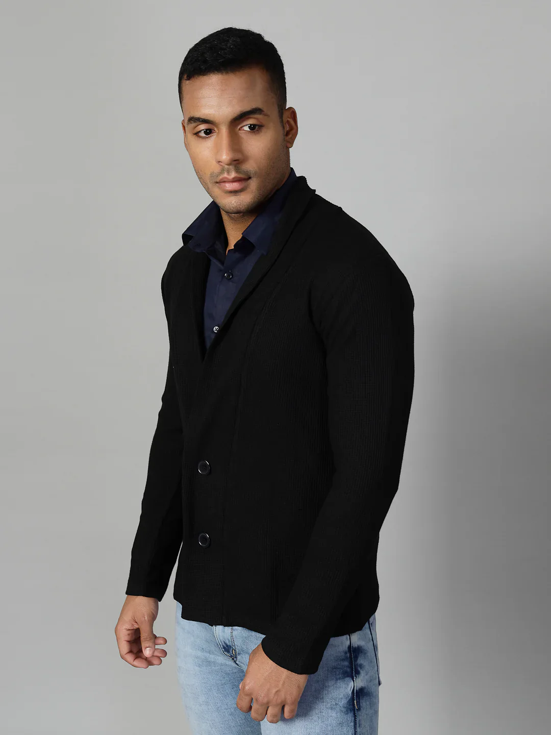 Men Black Shawl Collar Shrug - Image 4