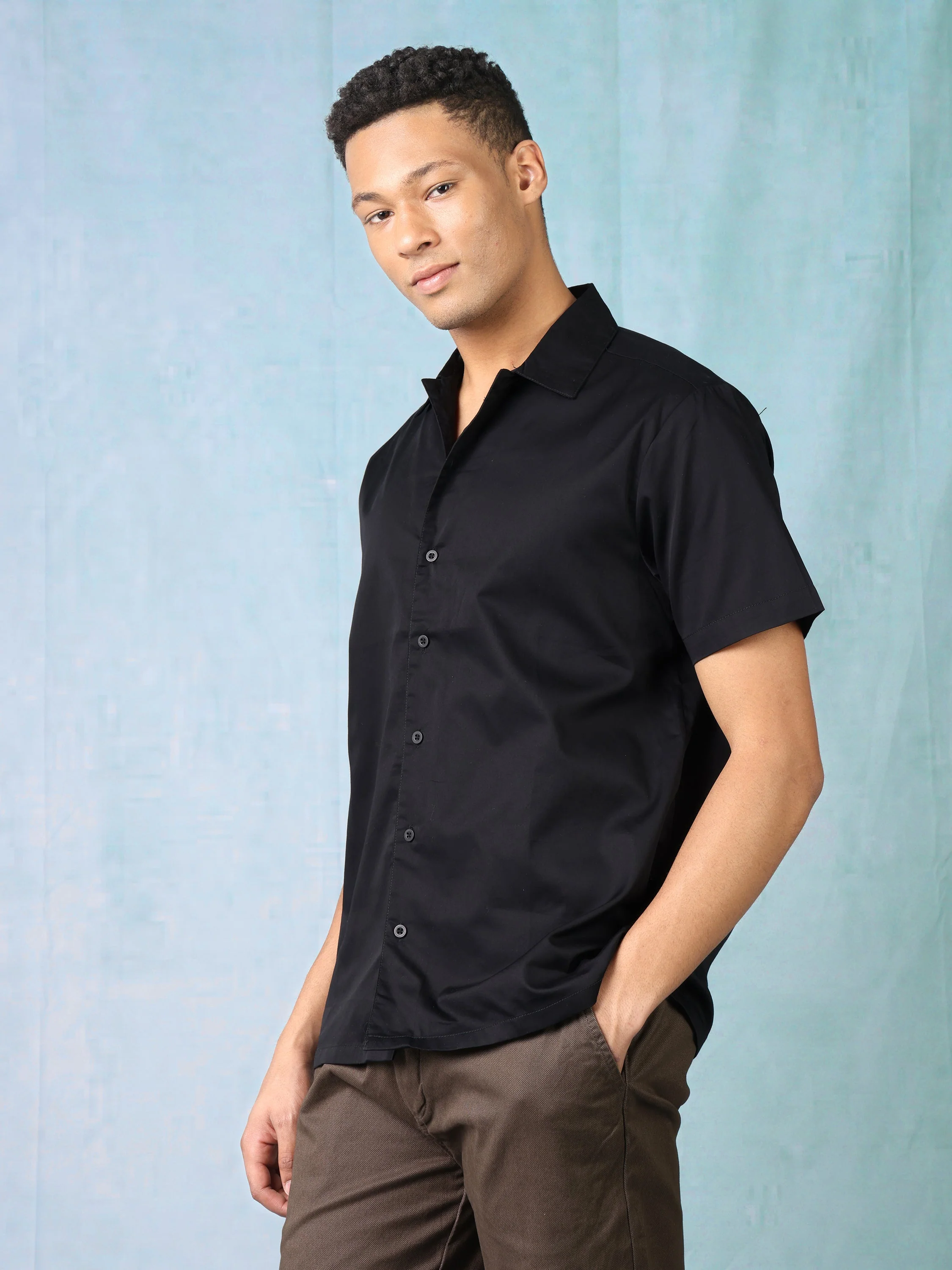 Men Black Shirt with Printed Back - Image 2