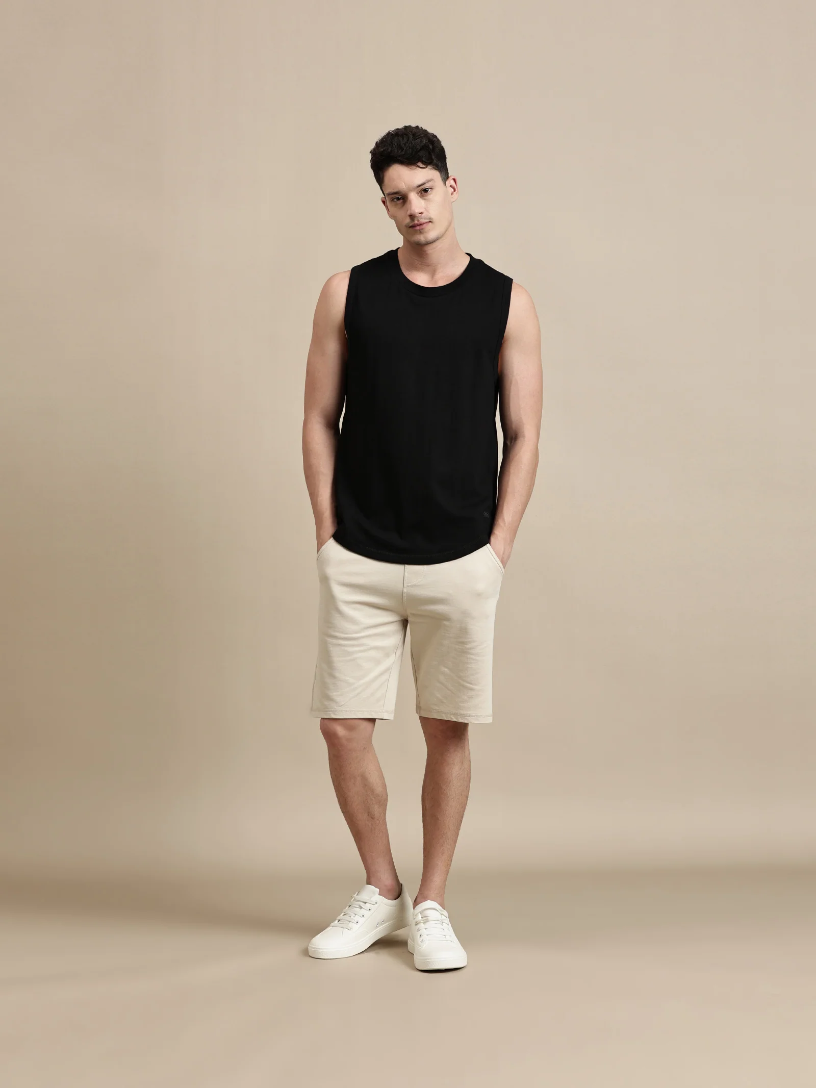 Men Black Sleeveless Cotton T-Shirt - Image 2