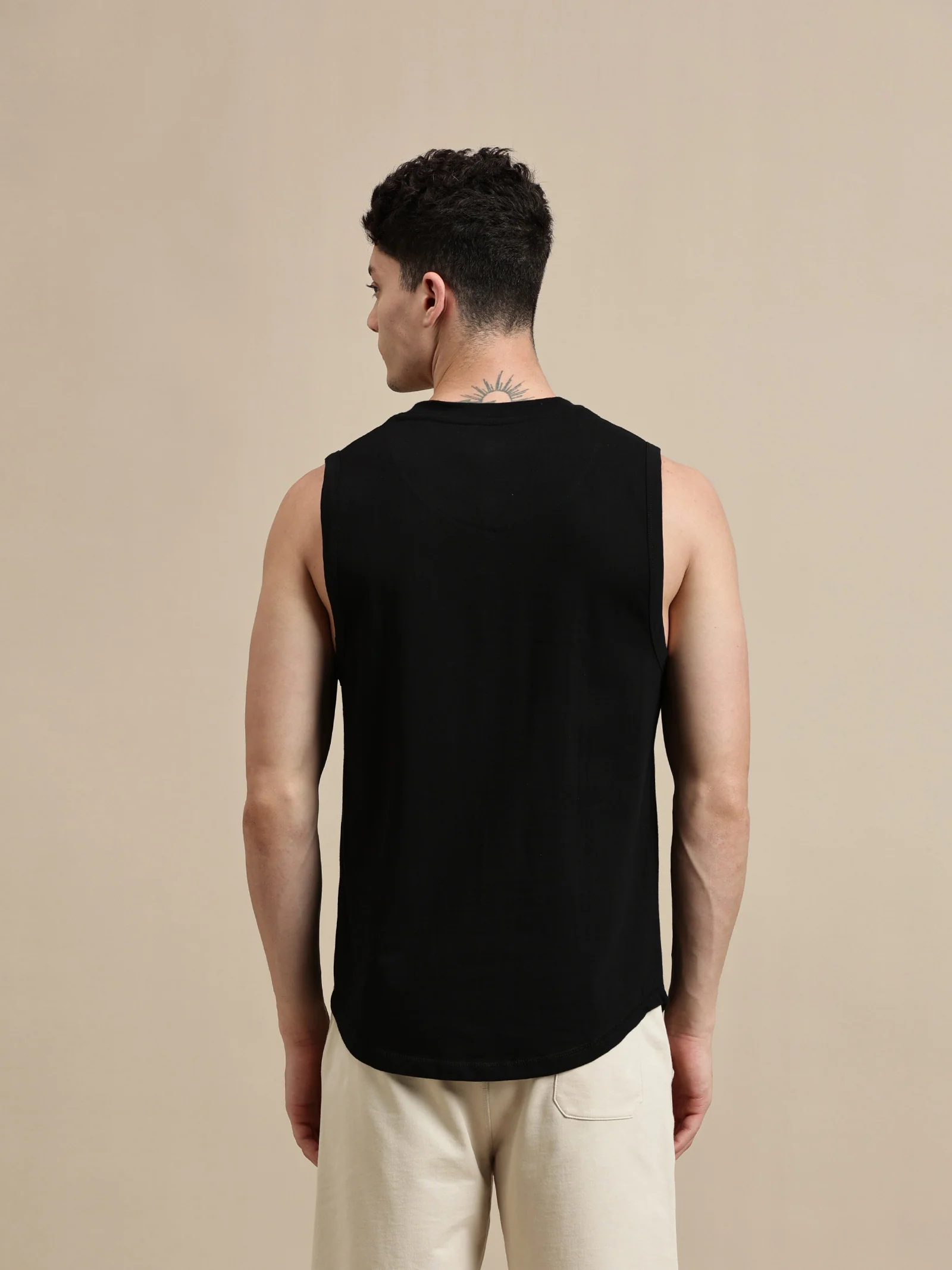 Men Black Sleeveless Cotton T-Shirt - Image 3