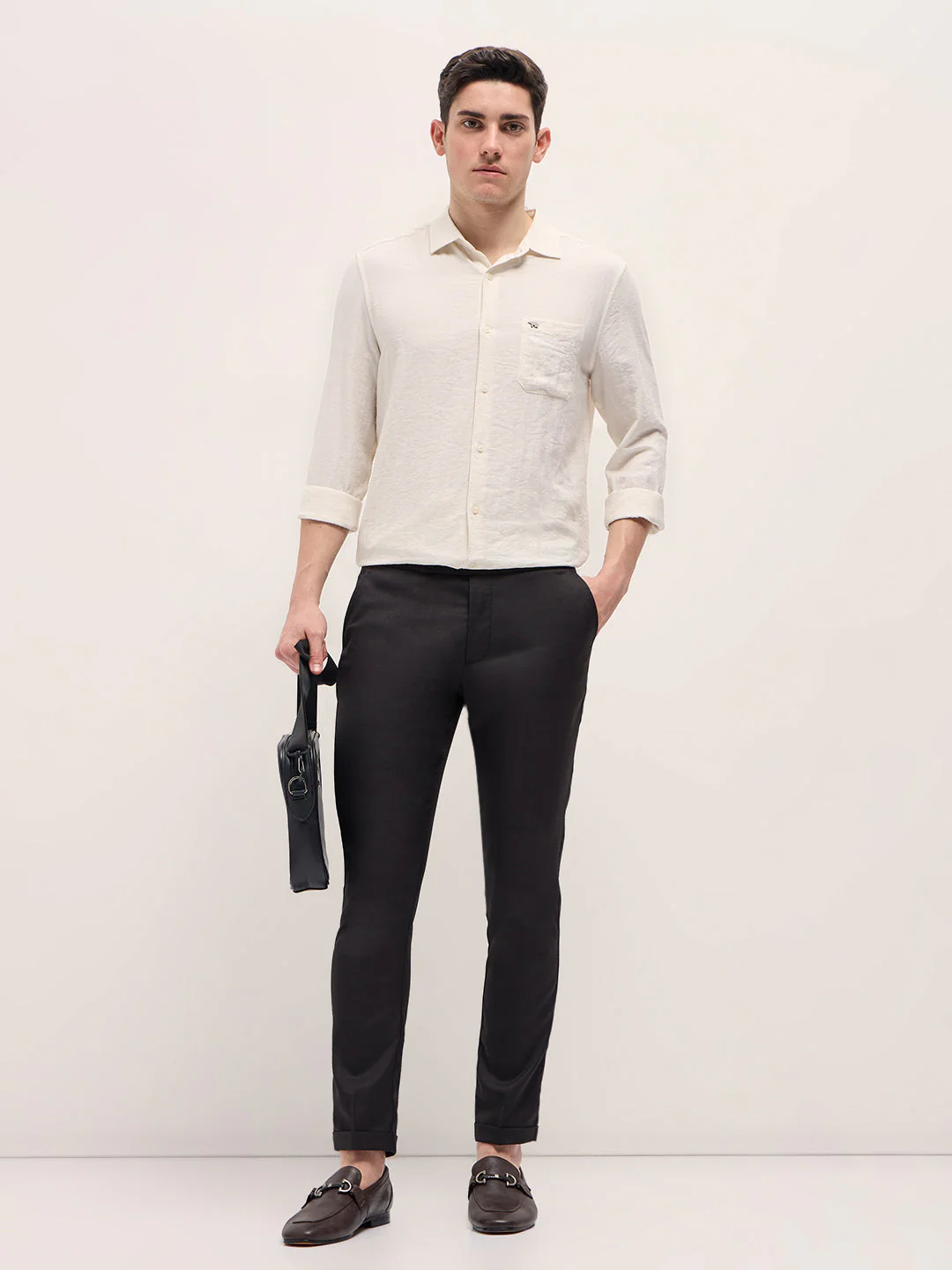 Men Black Slim Fit Formal Trouser - Image 4