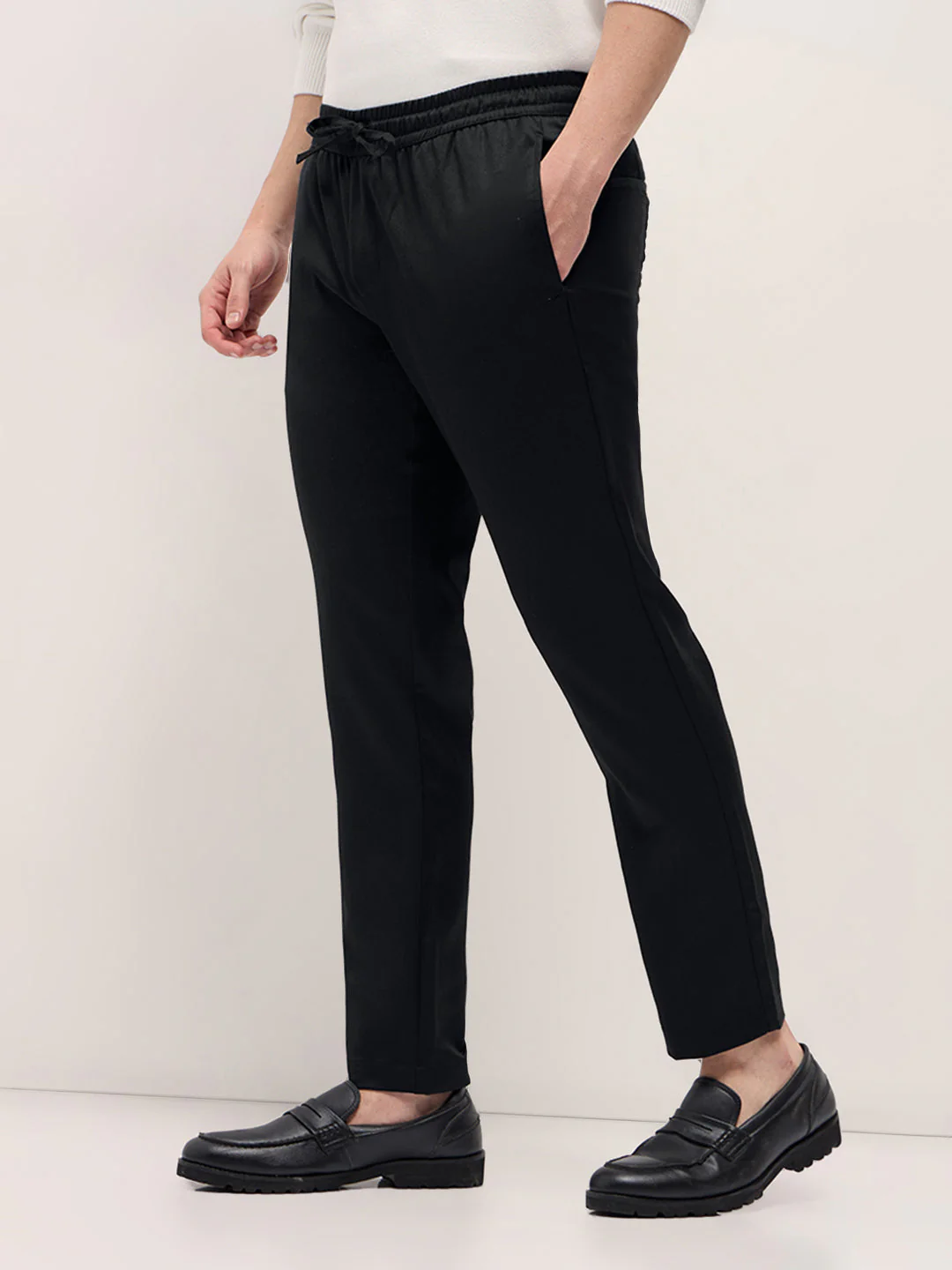 Men Black Slim Fit Formal Trouser - Image 3