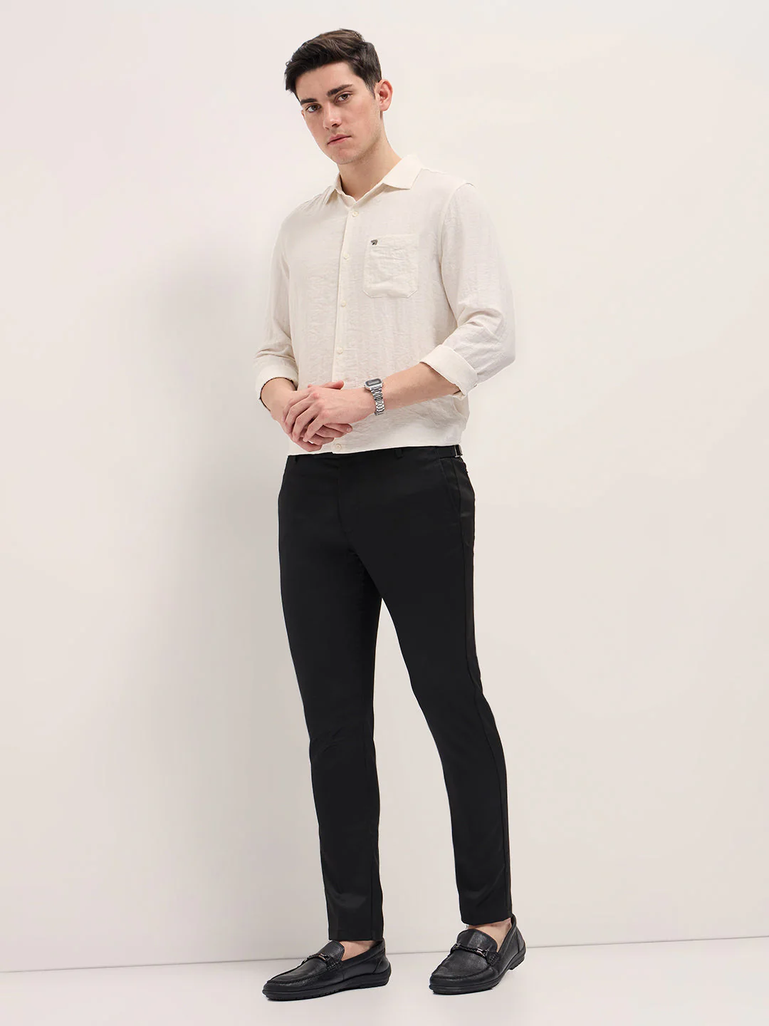 Men Black Slim Fit Formal Trouser - Image 4