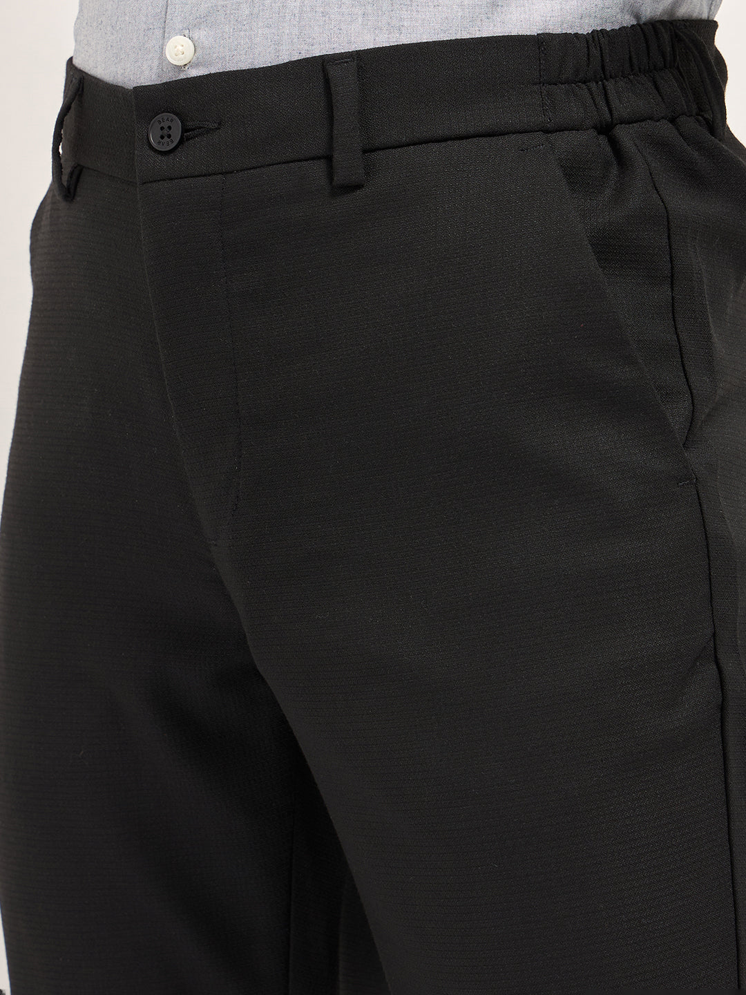 Men Black Slim Fit Formal Trousers - Image 5