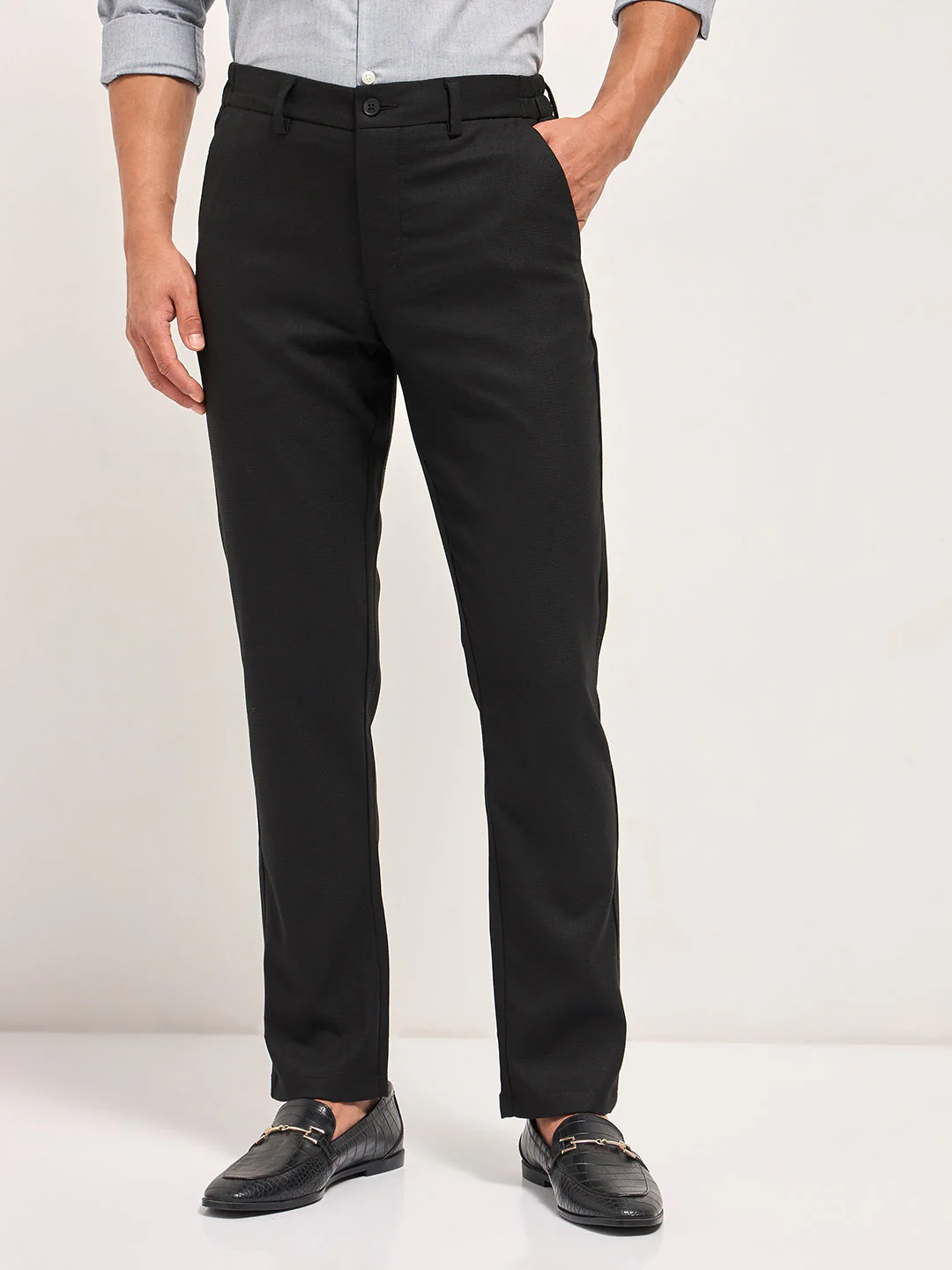 Men Black Slim Fit Formal Trousers - Image 7