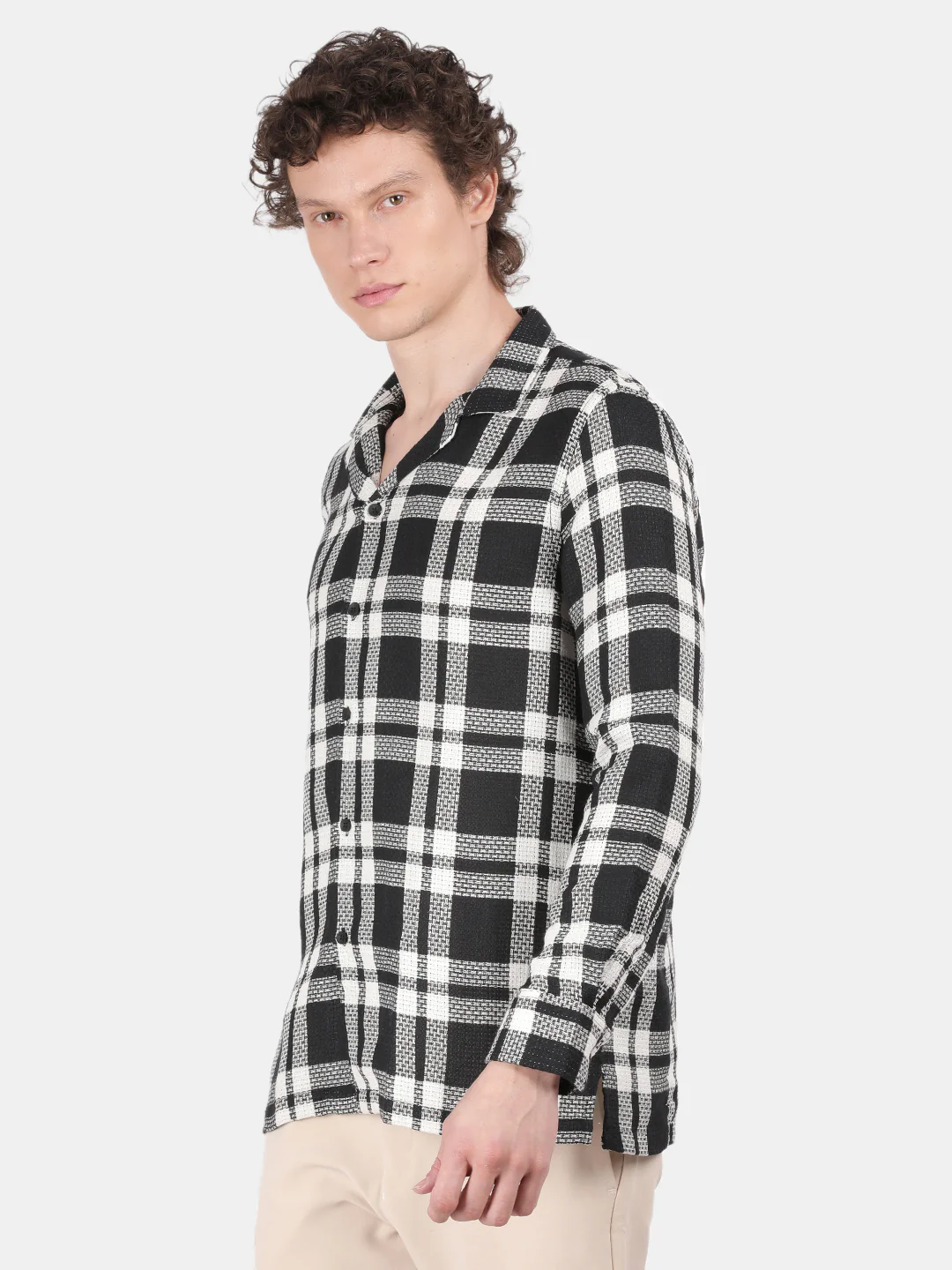 Men Black Slim Fit Lapel Collar Full Sleeve Casual Shirt - Image 5