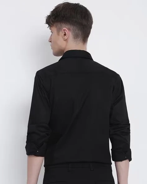 Men Black Slim Fit Shirt - Image 2