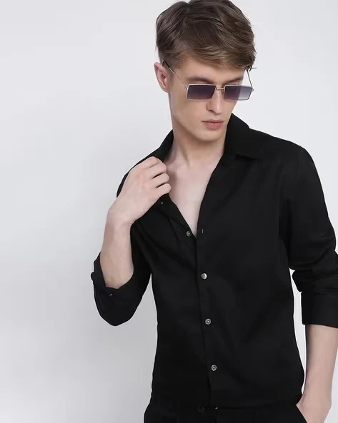 Men Black Slim Fit Shirt - Image 4
