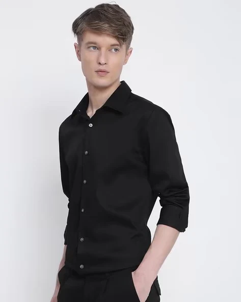 Men Black Slim Fit Shirt - Image 5